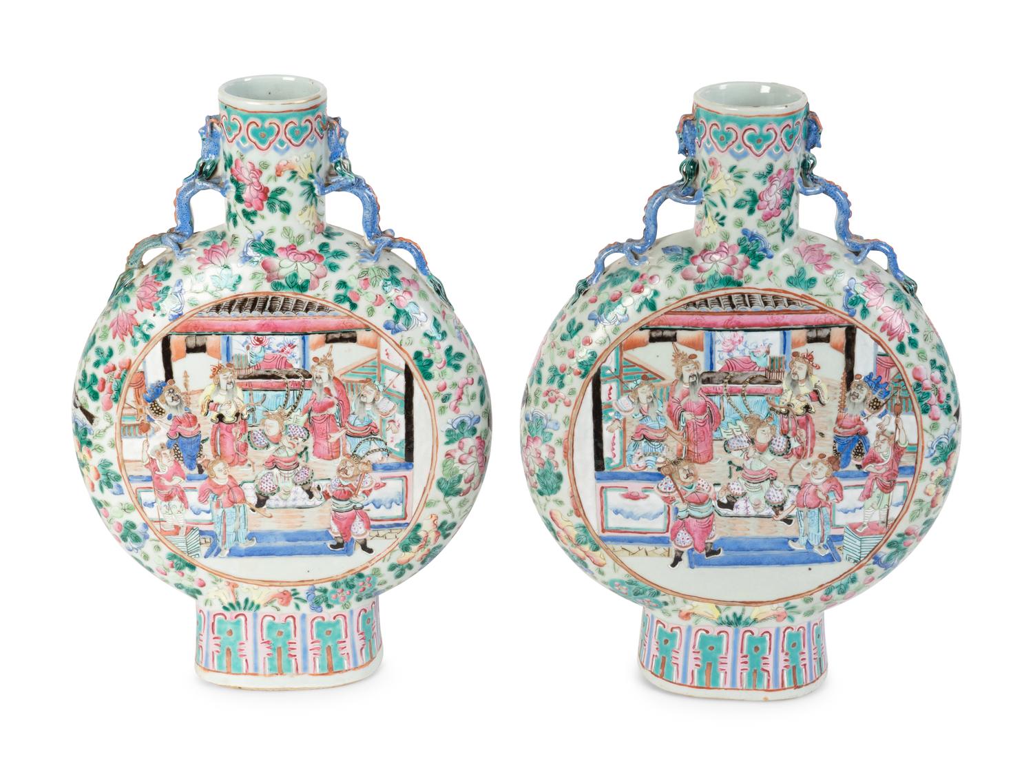 A Pair of Chinese Export Famille Rose Moon Flasks — 19TH CENTURY