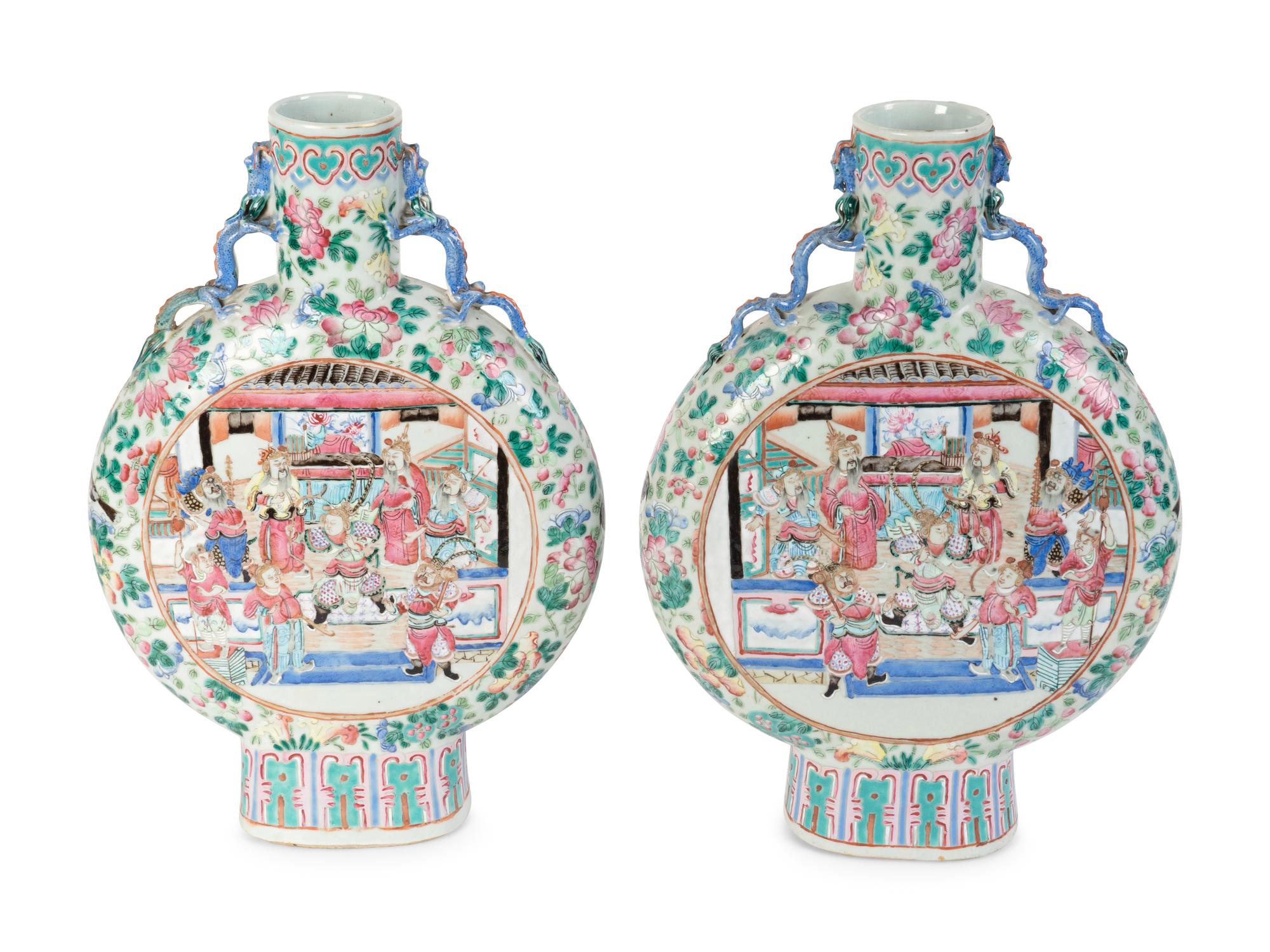 A Pair of Chinese Export Famille Rose Moon Flasks — 19TH CENTURY