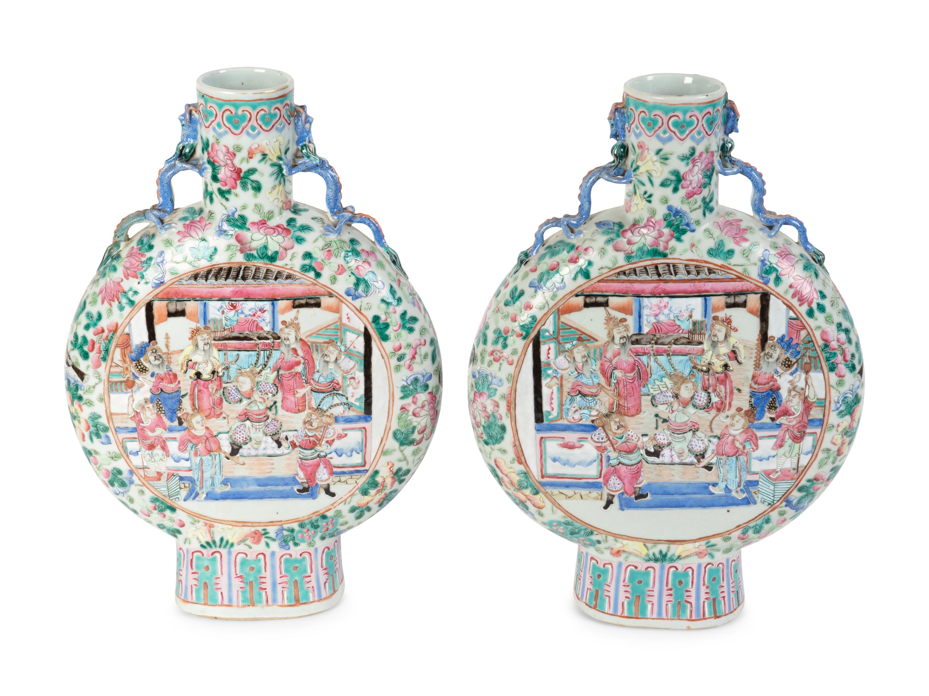 A Pair of Chinese Export Famille Rose Moon Flasks — 19TH CENTURY