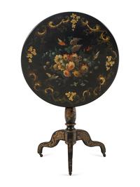 A Victorian Black and Polychrome Painted Side Table