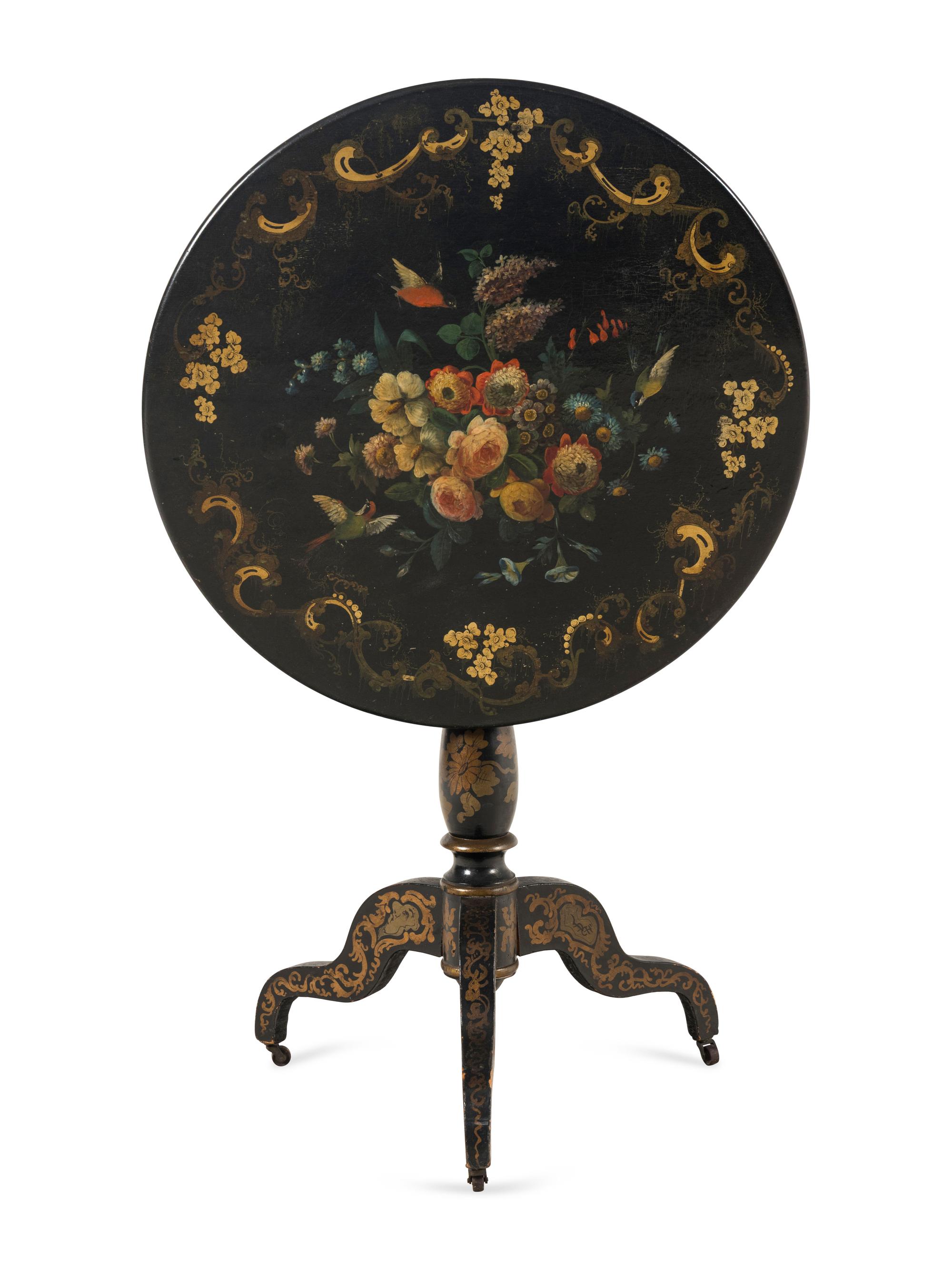 A Victorian Black and Polychrome Painted Side Table