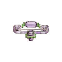 ART DECO, AMETHYST, GREEN GARNET AND DIAMOND BROOCH