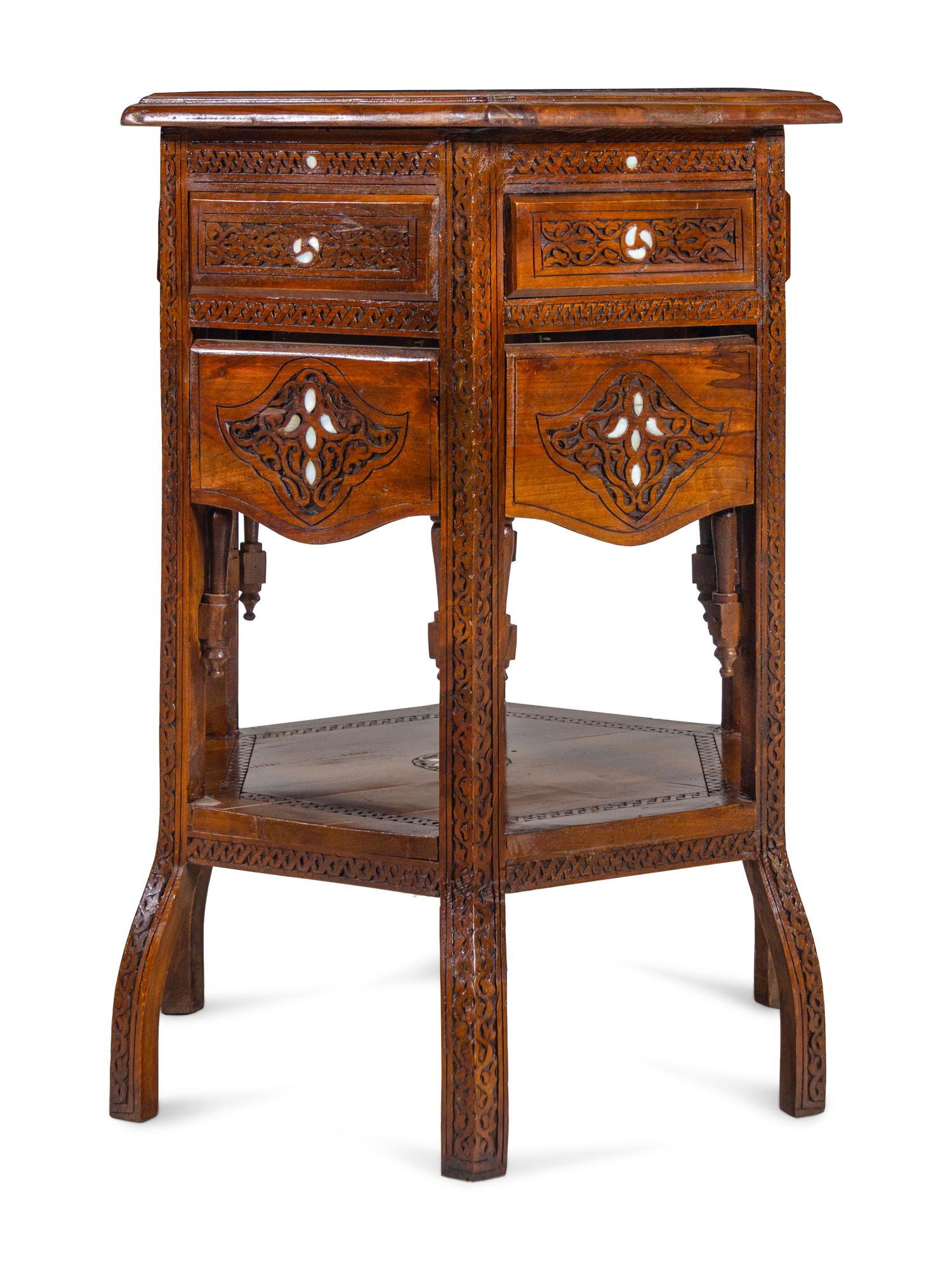 A Syrian Mother-of-Pearl Inlaid Walnut Side Table