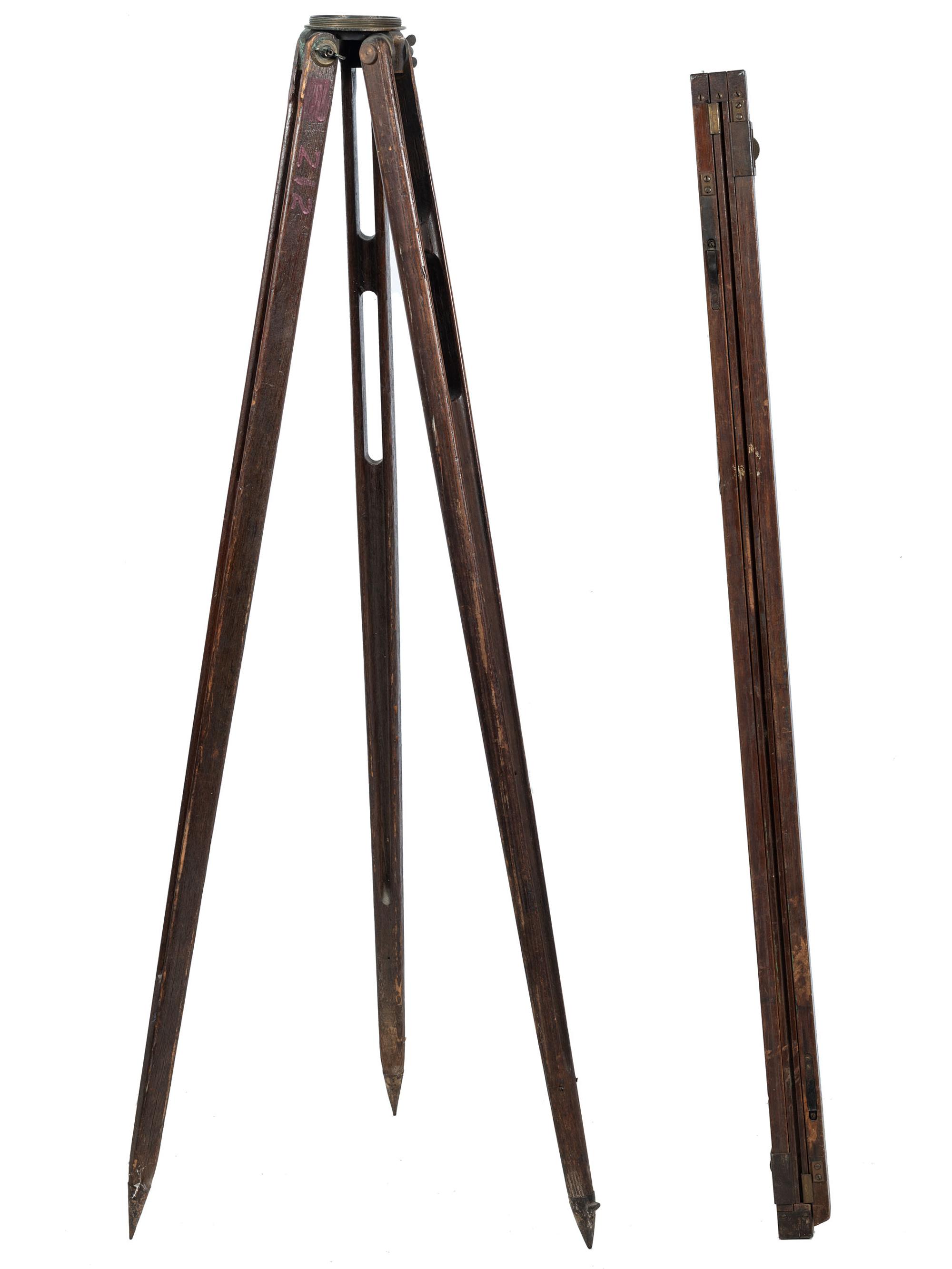 [SCIENCE & TECHNOLOGY]. 19th-century surveyor’s set, incl. optics, tripod, and measuring stick.