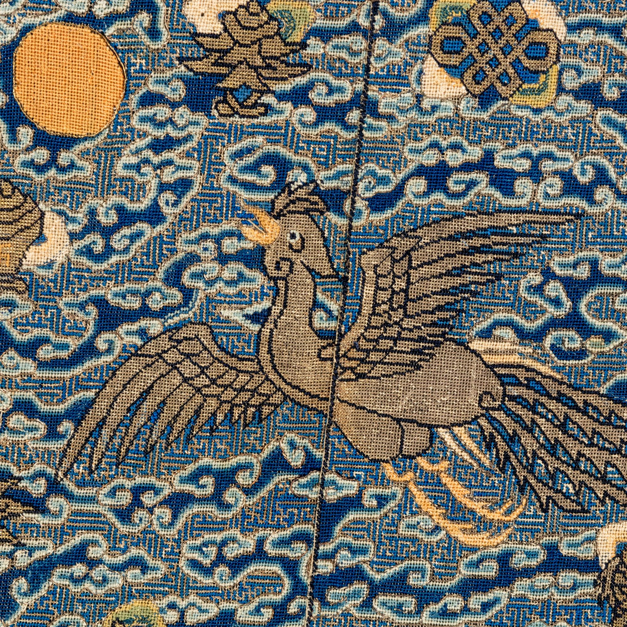 Two Pairs of Chinese Silk Brocade Civil Official's Rank Badges, 19th Century 清晚期 織錦文官補子兩對