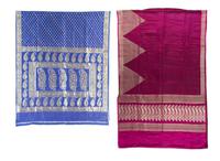 Two Indian Metallic Thread Embroidered Silk Saris Magenta example 192 x 43 inches. — MID-20TH CENTURY