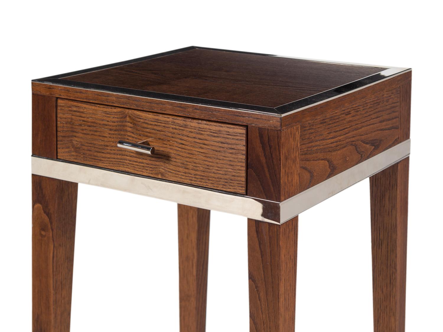 A Pair of Art Deco Style Chrome Mounted Oak Nightstands
