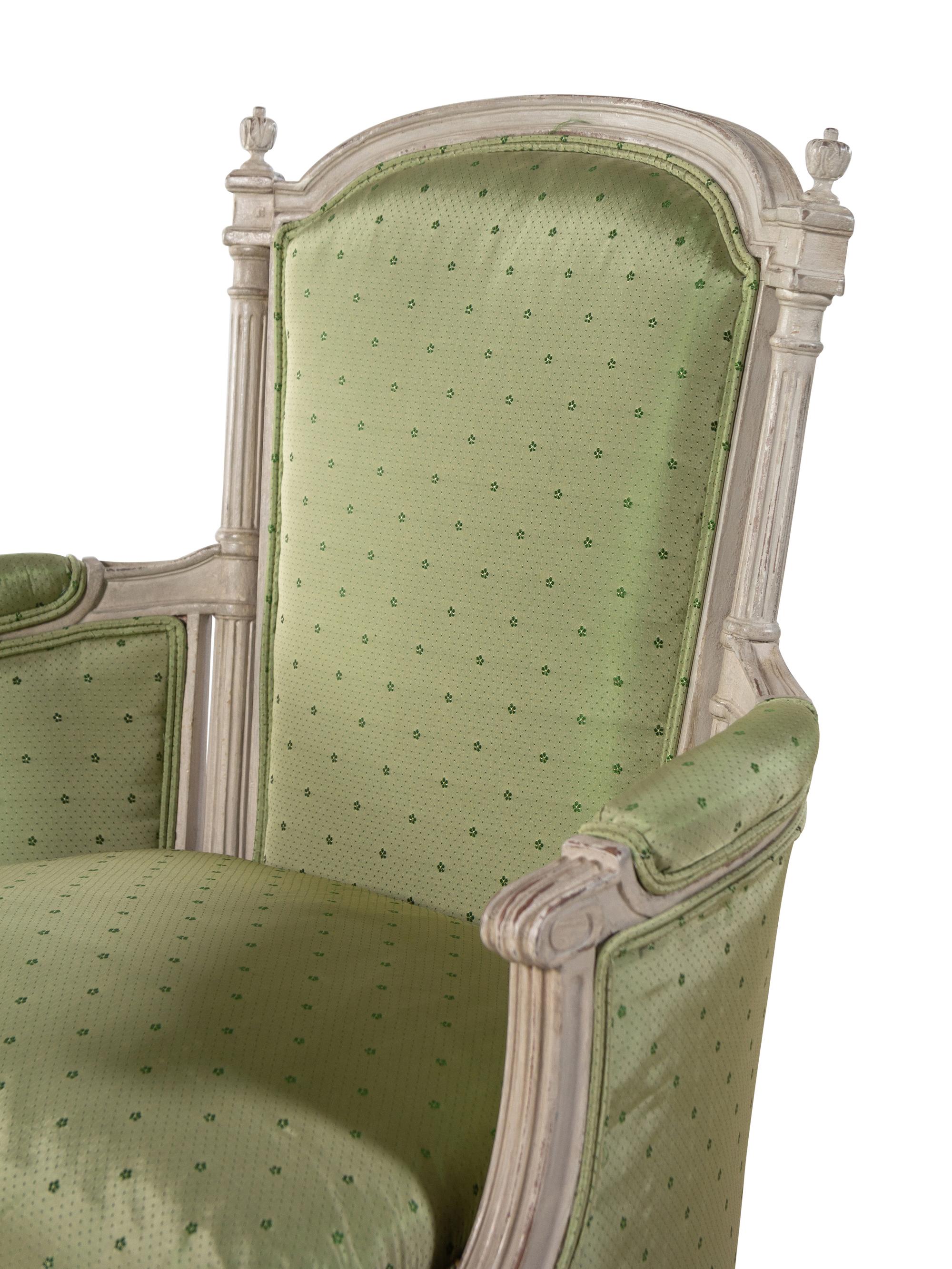 A Pair of Louis XVI Style Painted Bergères