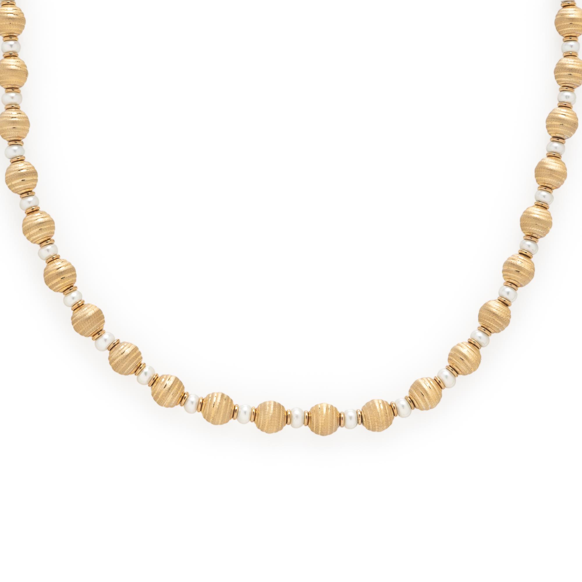 Yellow Gold and Cultured Pearl Necklace