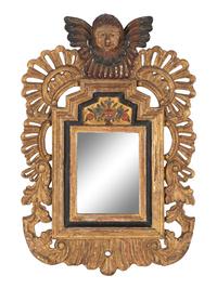 A Continental Style Carved and Polychrome Painted Mirror