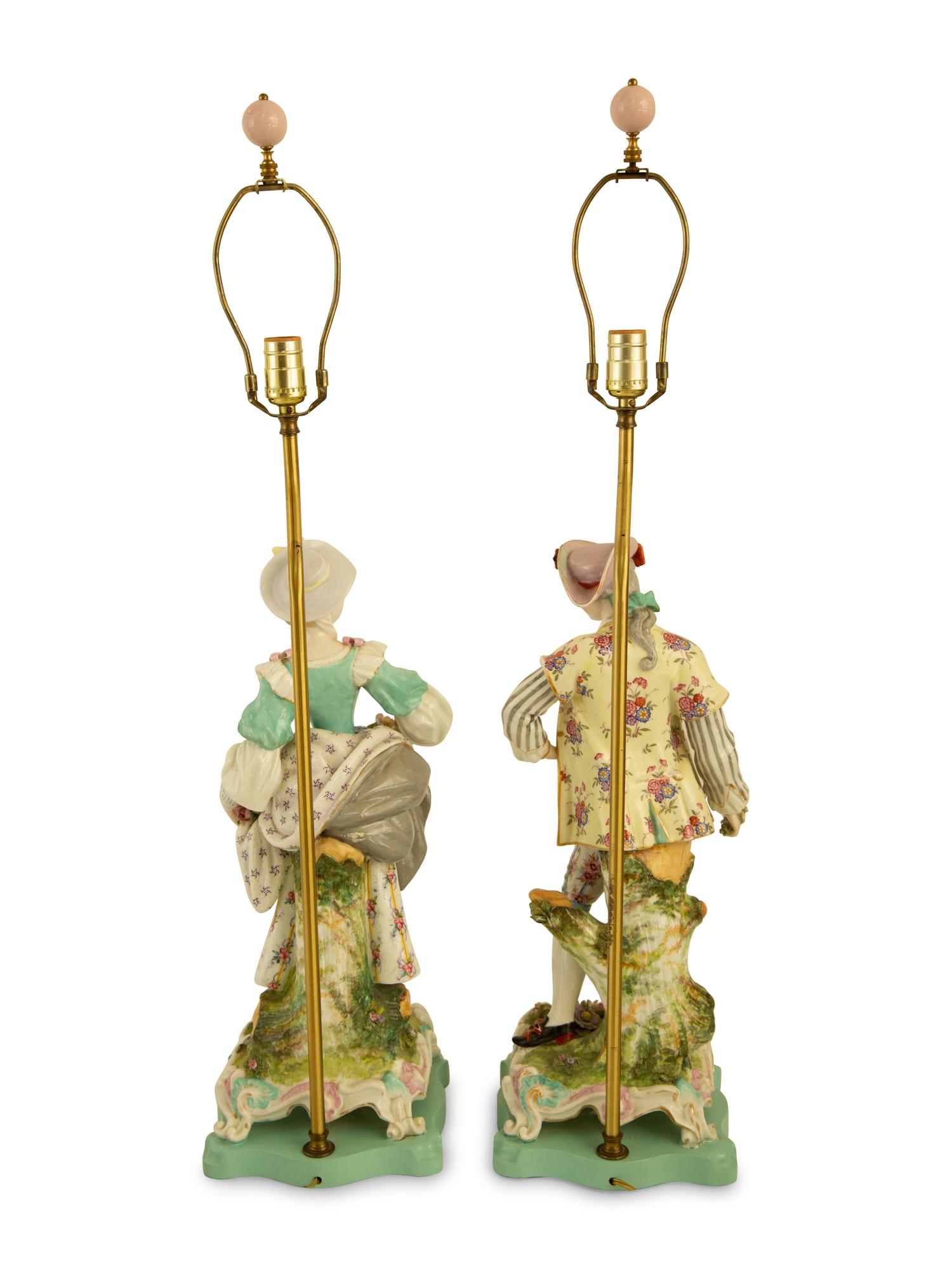 A Pair of Meissen Porcelain Figures Mounted as Table Lamps