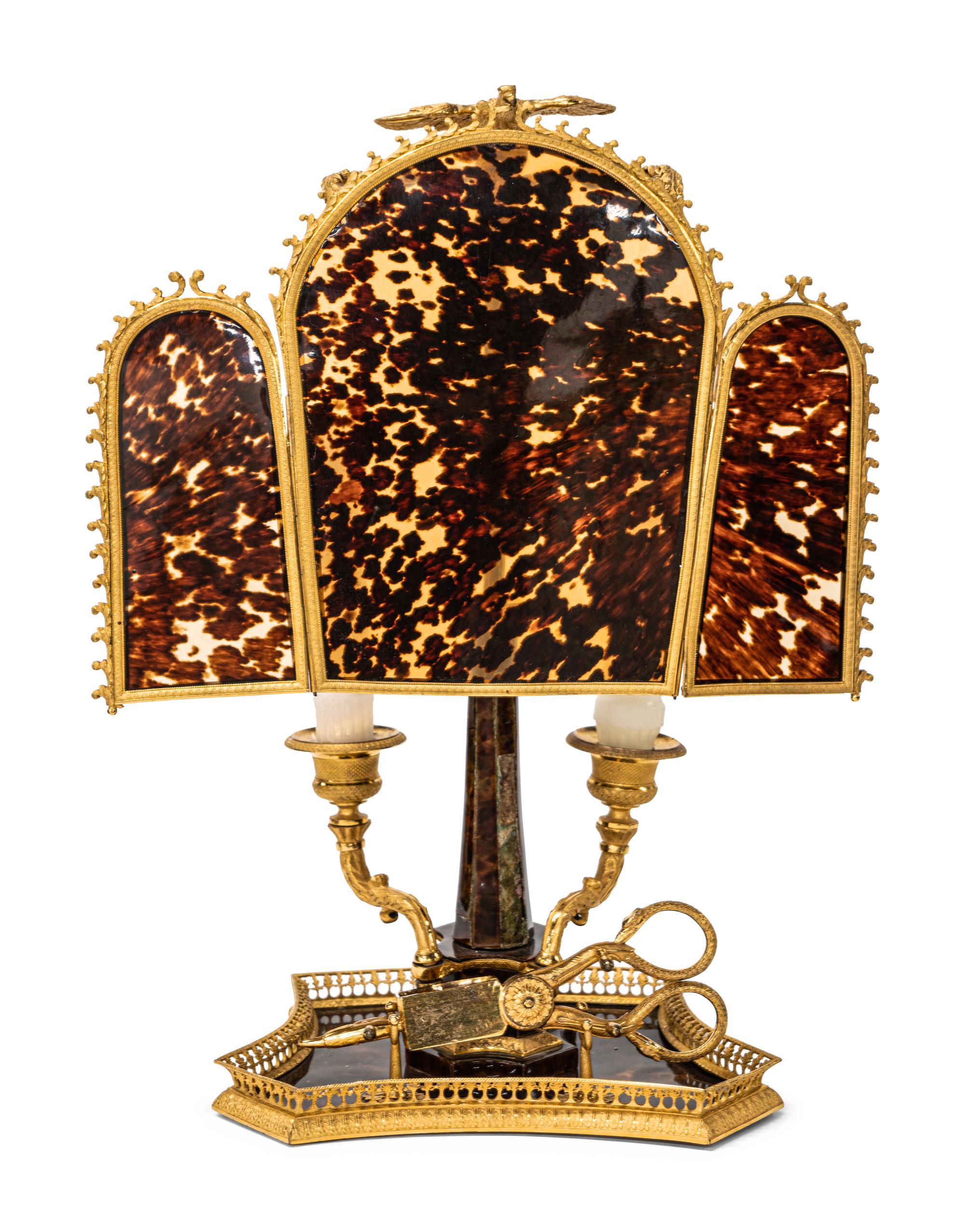 An Empire Gilt Bronze and Tortoiseshell Two-Light Candelabrum à Écran