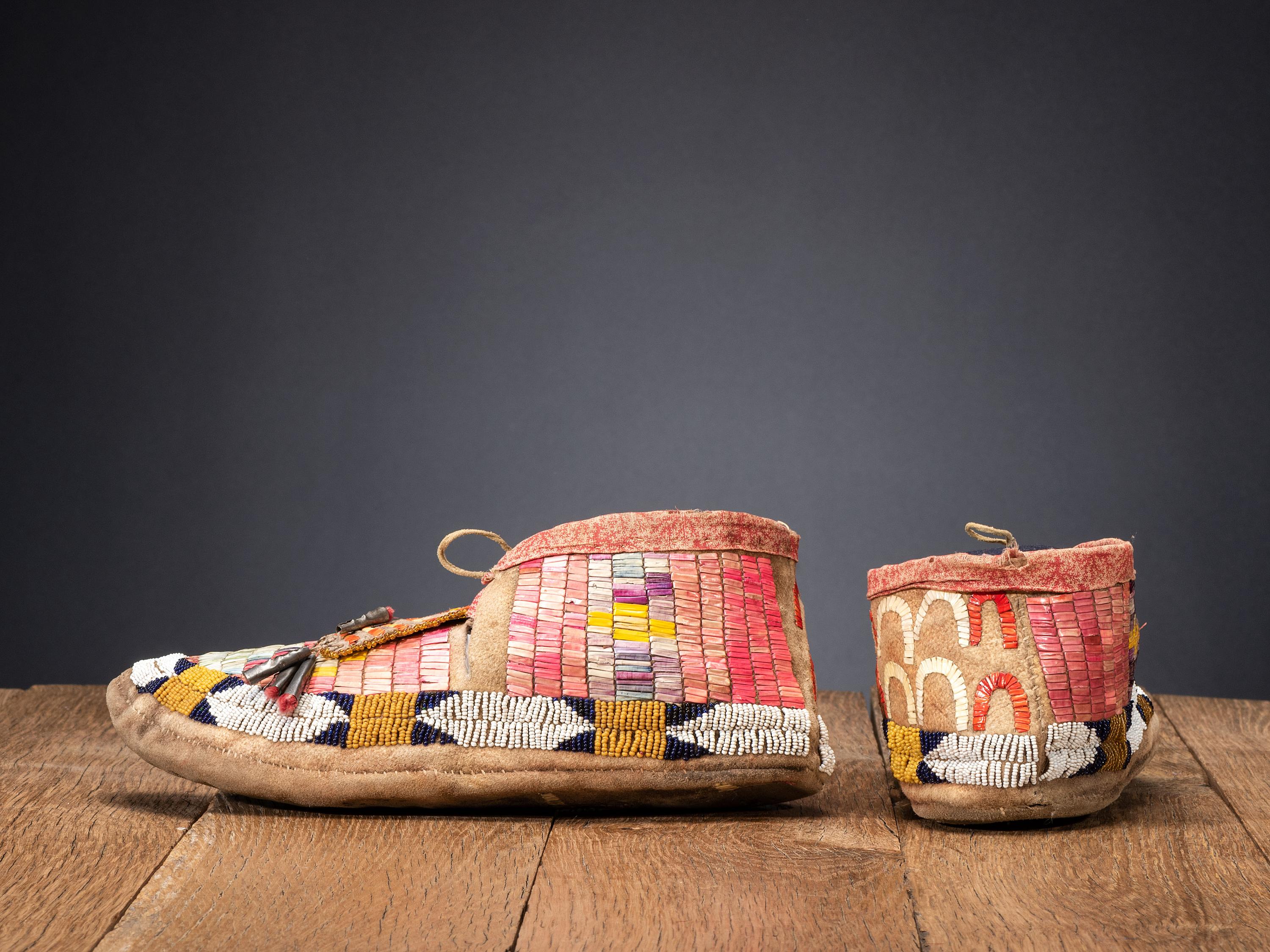 Sioux Beaded and Quilled Moccasins, with Horse Track Design