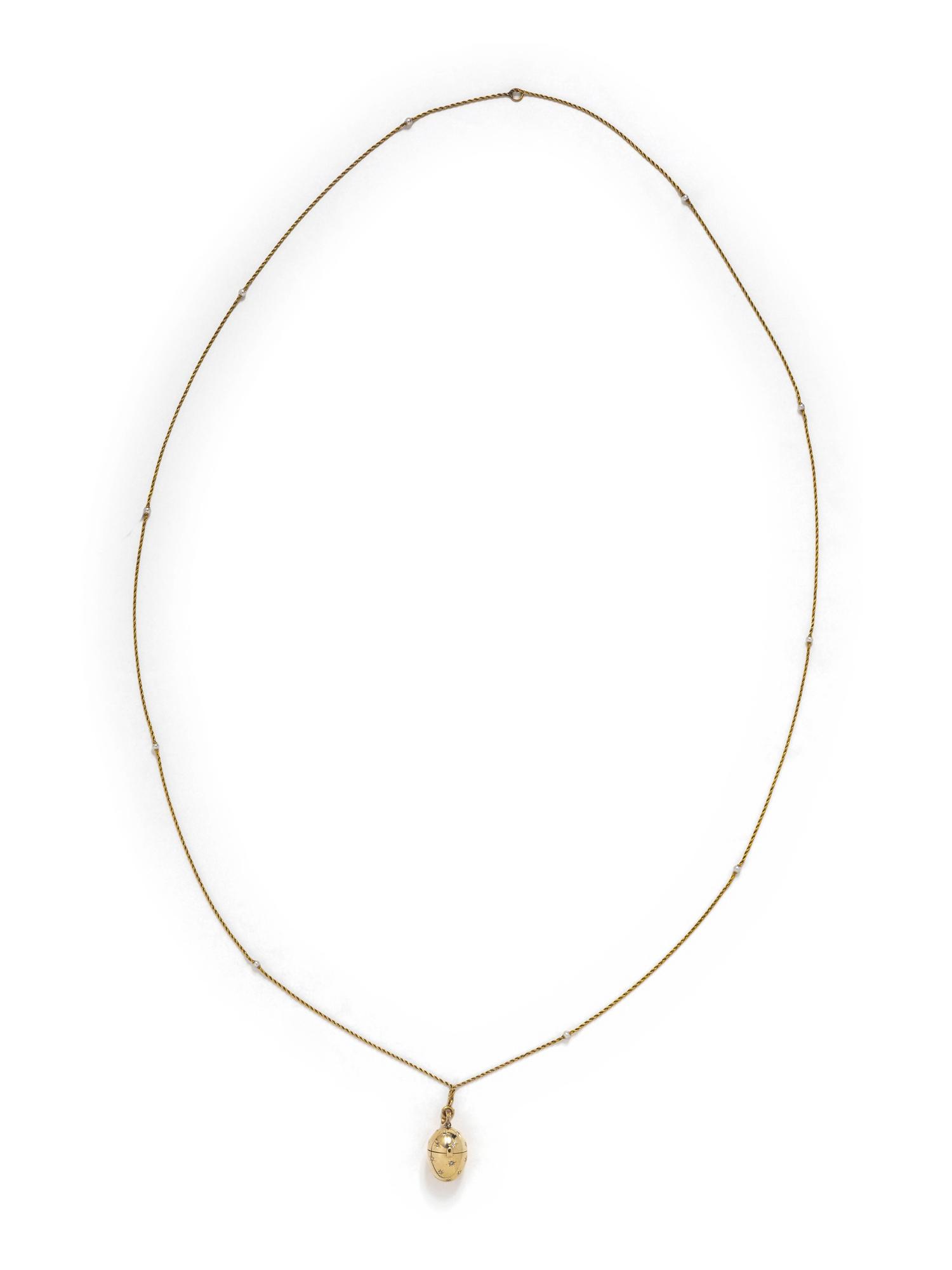 YELLOW GOLD, CULTURED PEARL AND DIAMOND LOCKET/NECKLACE