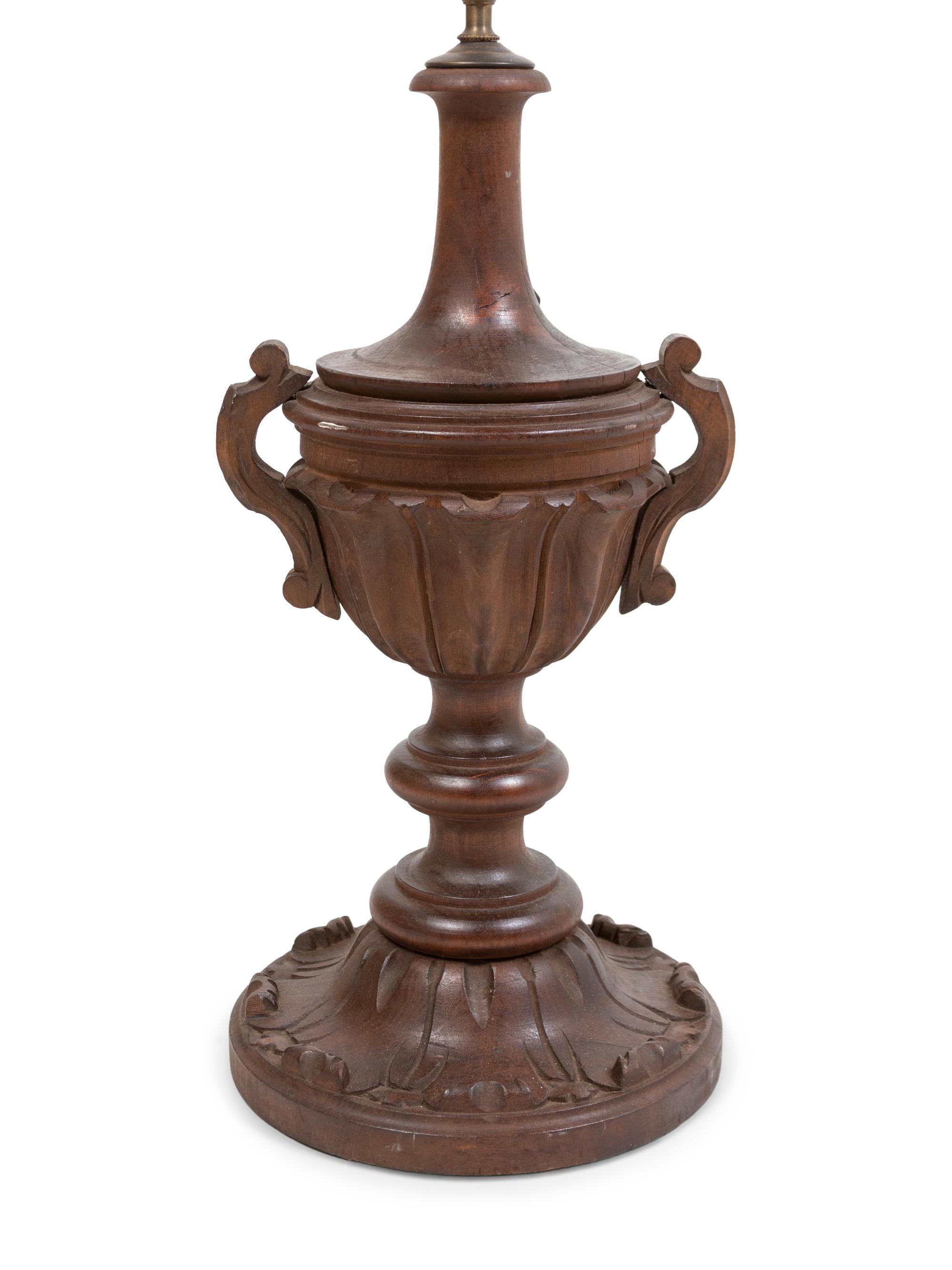Two Carved Wood Table Lamps