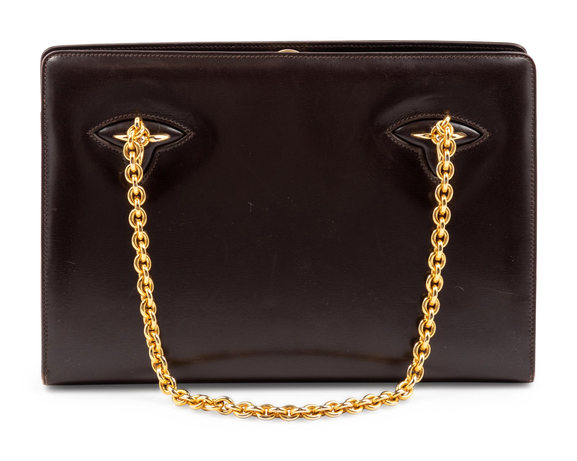 Gucci Brown Leather Shoulder Frame Bag, 1970-80s