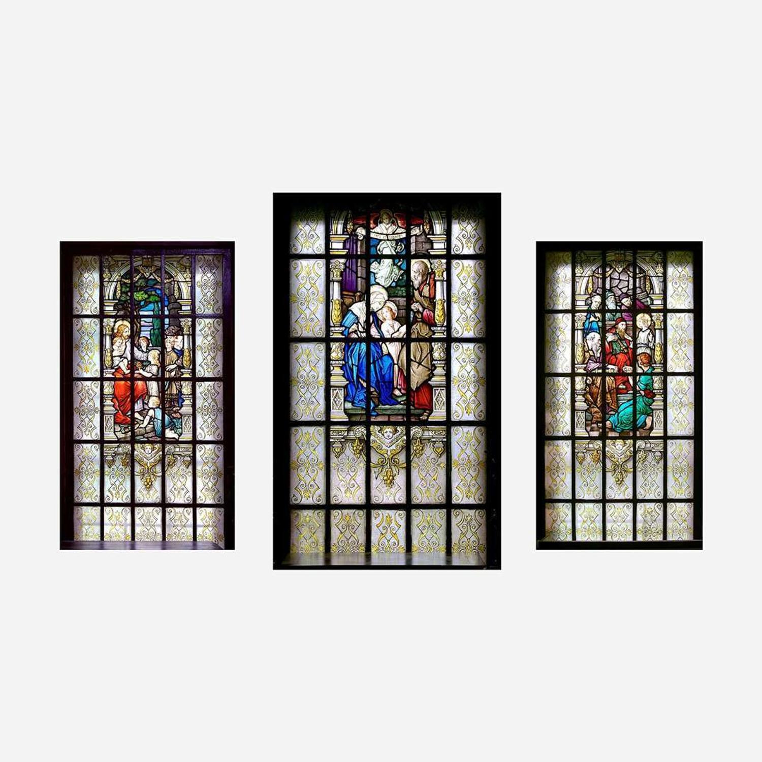 Three Large Gothic Style Stained Glass Windows
