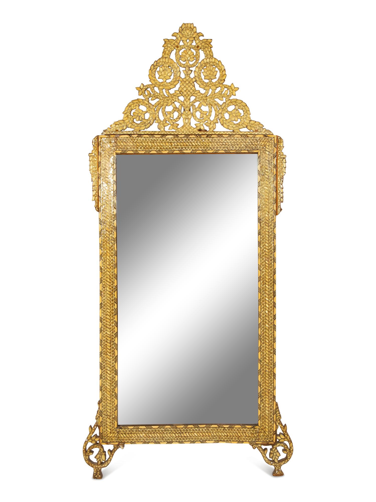 A Moroccan Camel Bone and Glass Inlaid Mirror