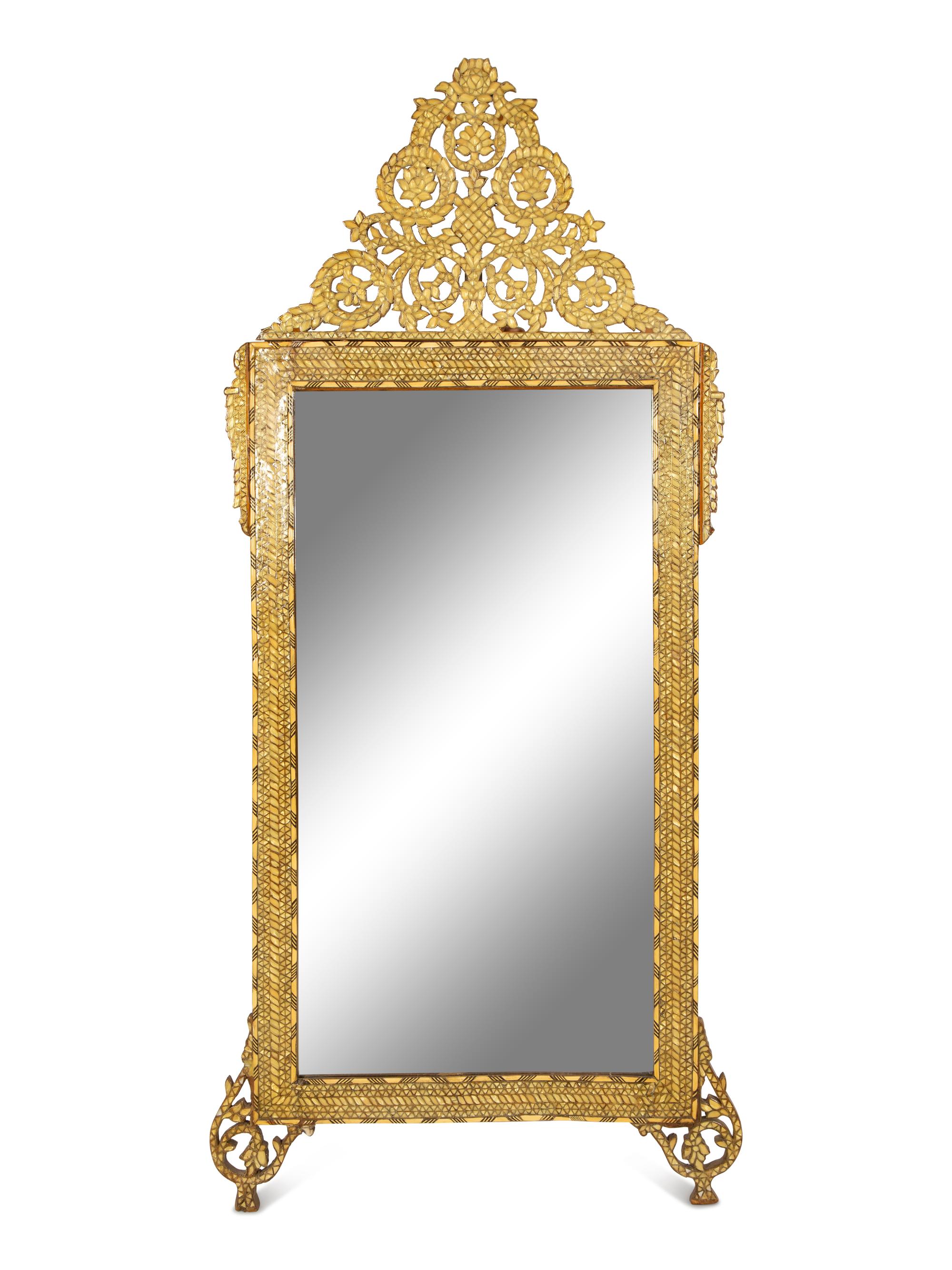 A Moroccan Camel Bone and Glass Inlaid Mirror