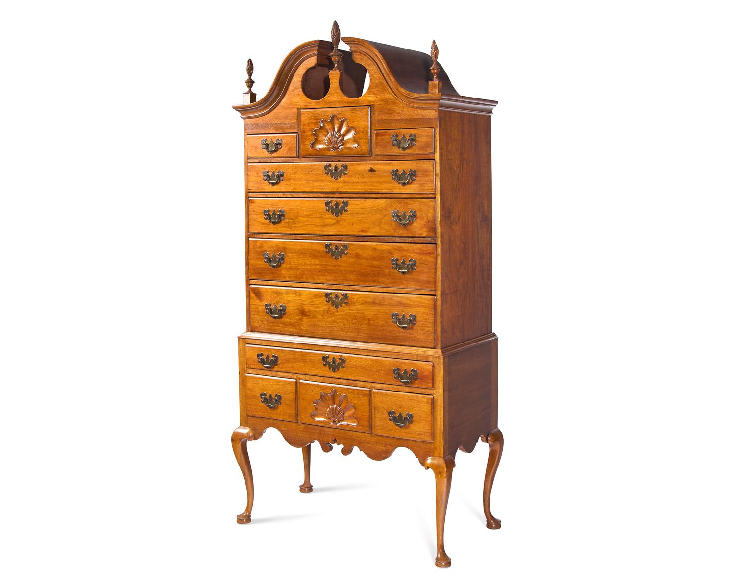 A Queen Anne Carved Walnut High Chest Of Drawers