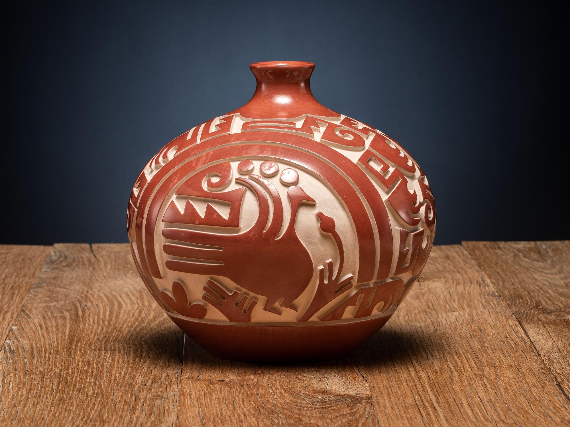 Carved Redware Pottery Jar