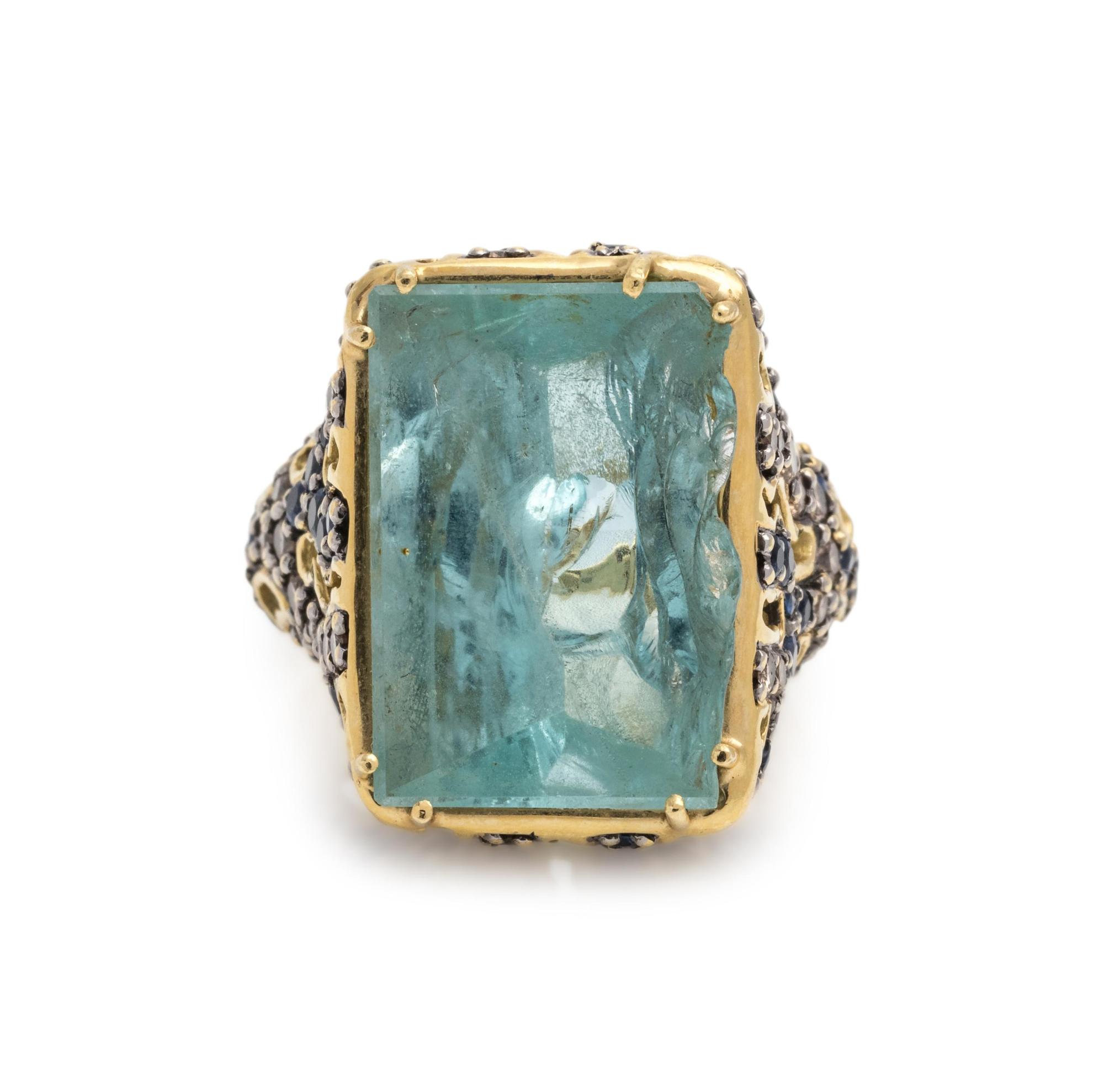 ROBERT WANDER, AQUAMARINE, DIAMOND AND SAPPHIRE RING