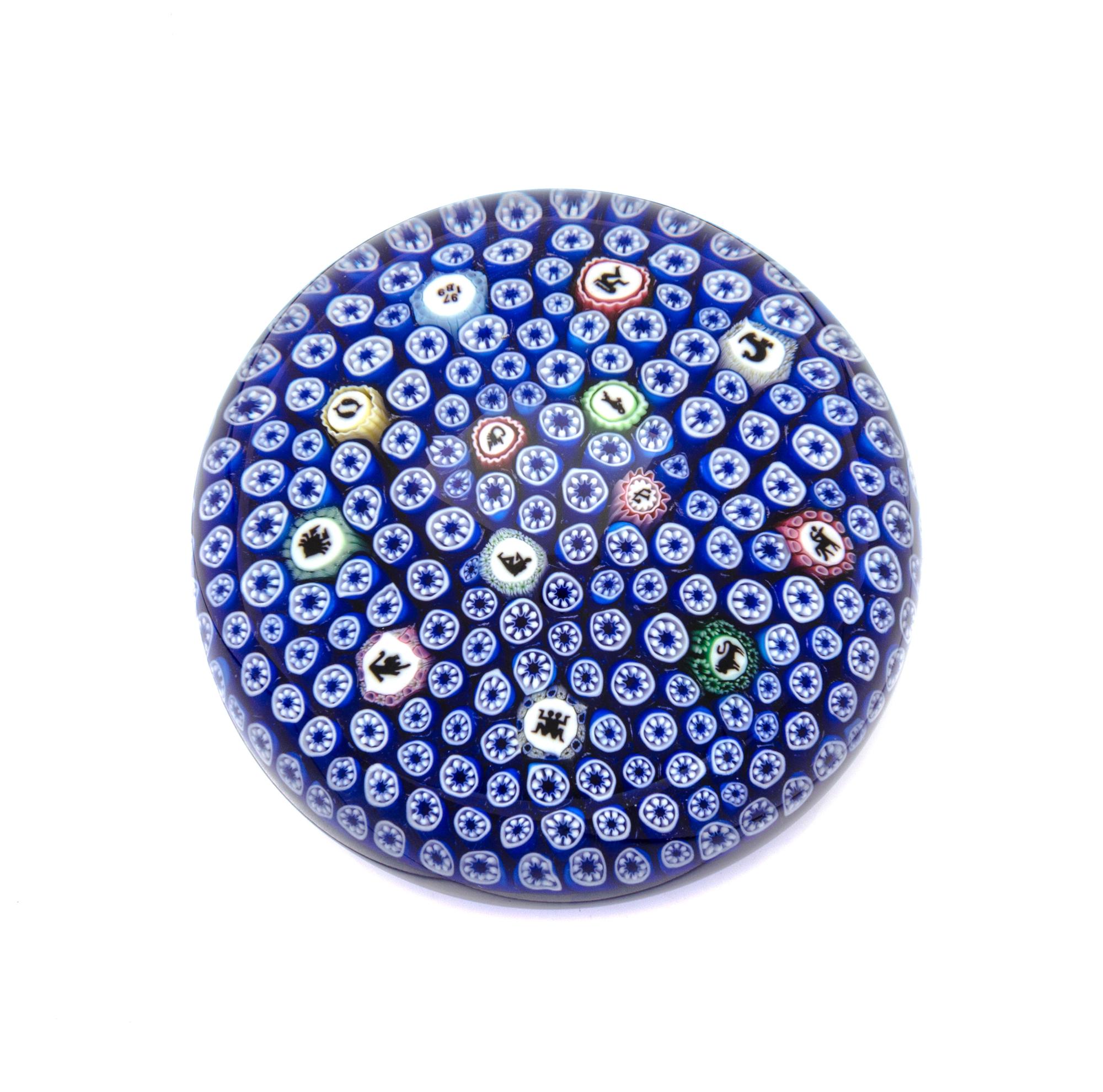 Baccarat, , carpet ground with many figural cranes paperweight, dated 1979
