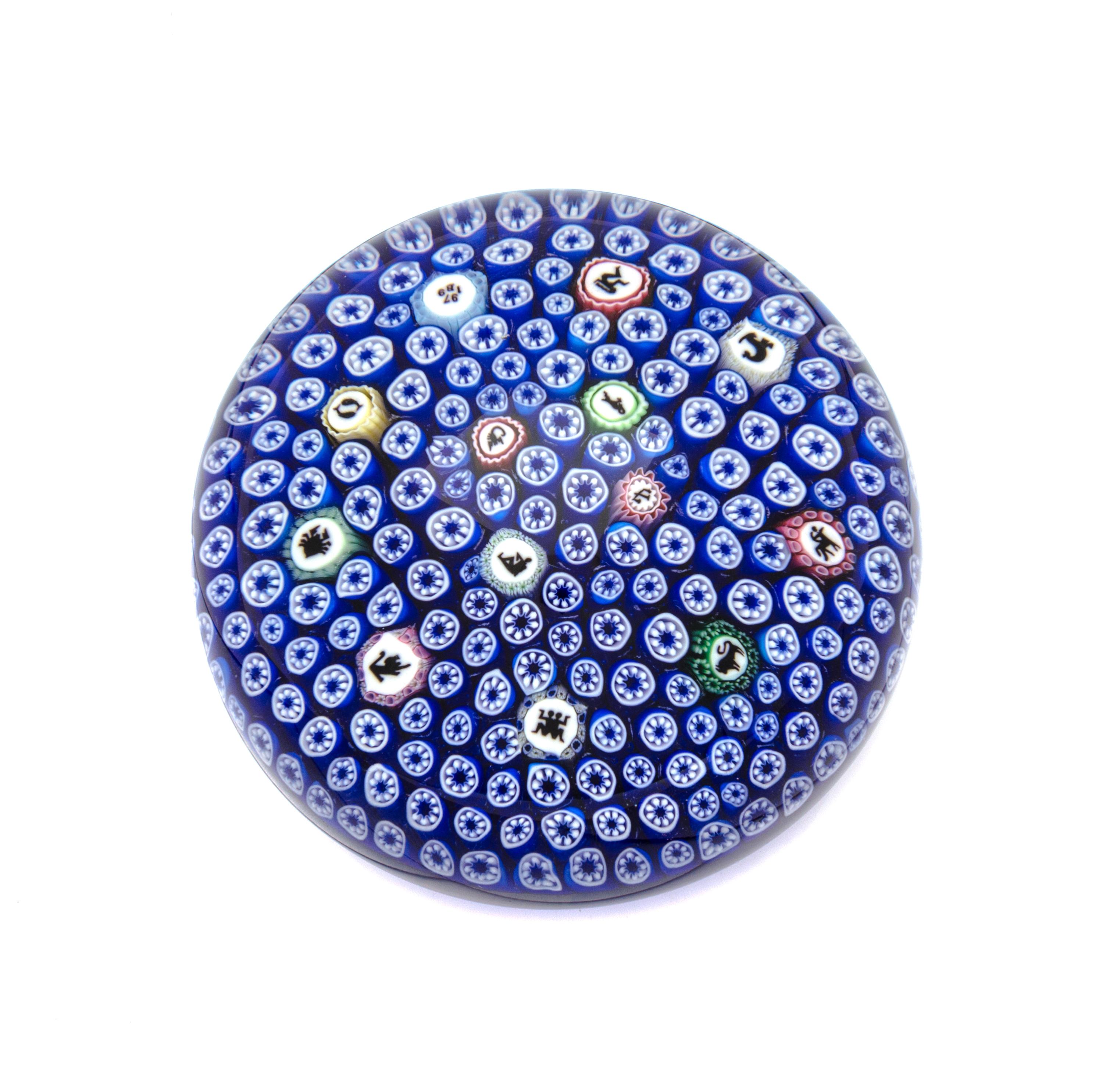 Baccarat, , carpet ground with many figural cranes paperweight, dated 1979