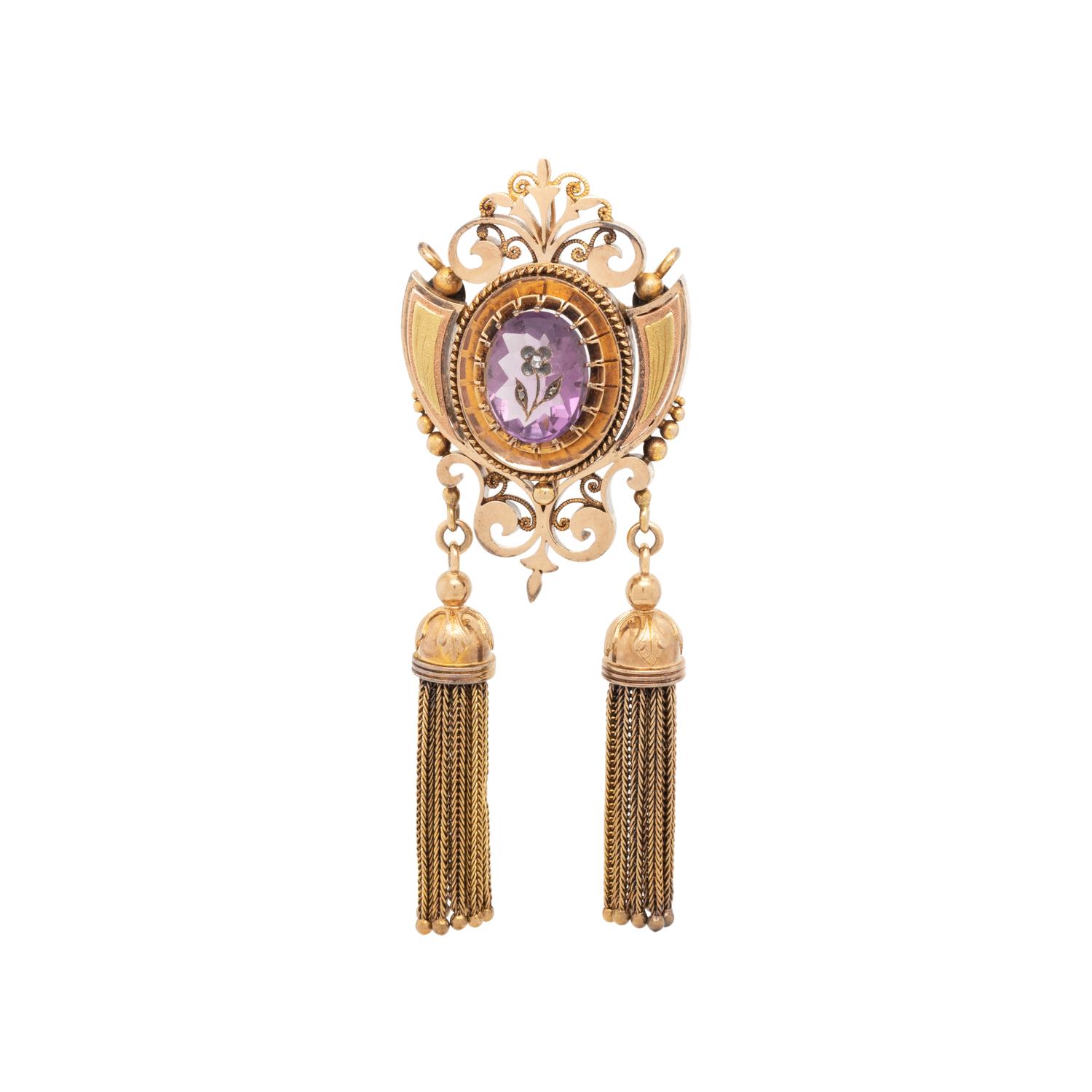 VICTORIAN, AMETHYST TASSEL PENDANT/BROOCH