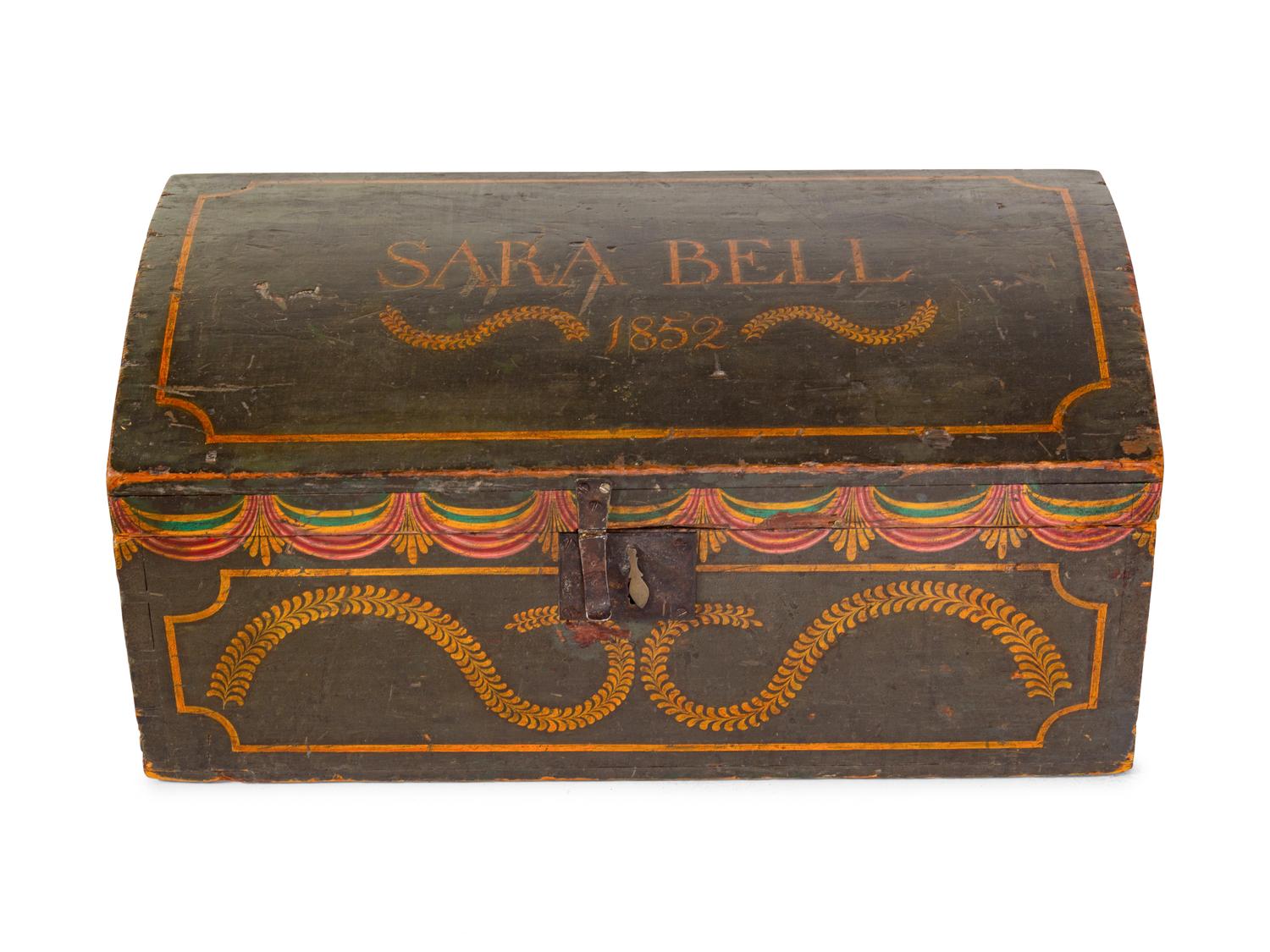 A Classical Polychrome Painted Pine Dome-Top Blanket Chest