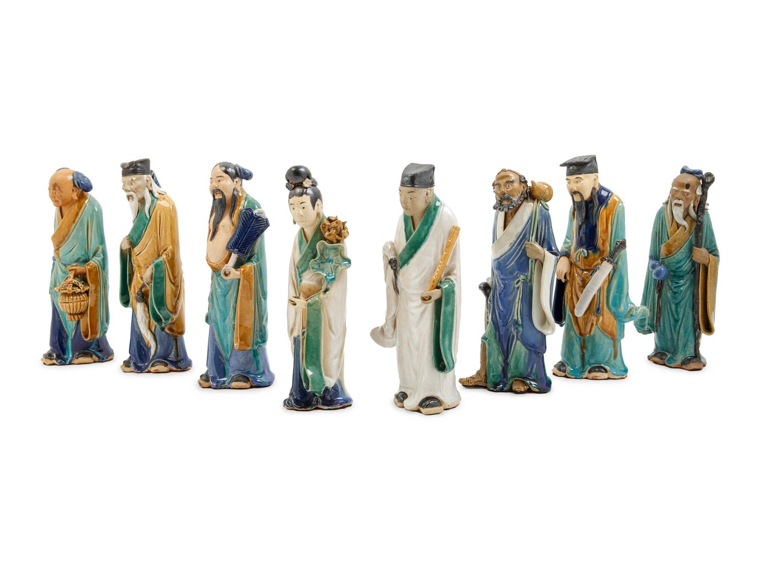 Ten Chinese Polychrome Glazed Pottery Figures