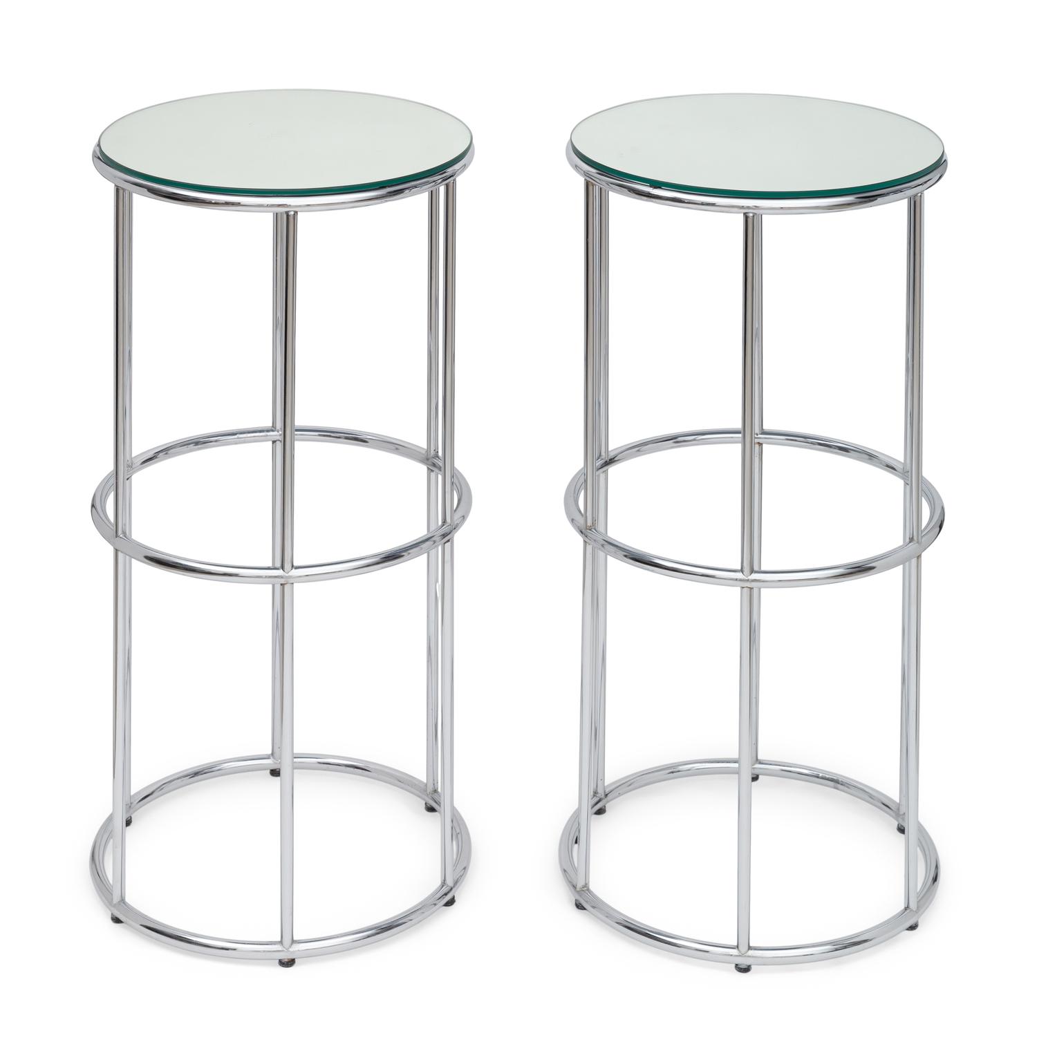 A Pair of Tubular Chrome and Mirror-Top Pedestals