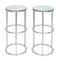 A Pair of Tubular Chrome and Mirror-Top Pedestals