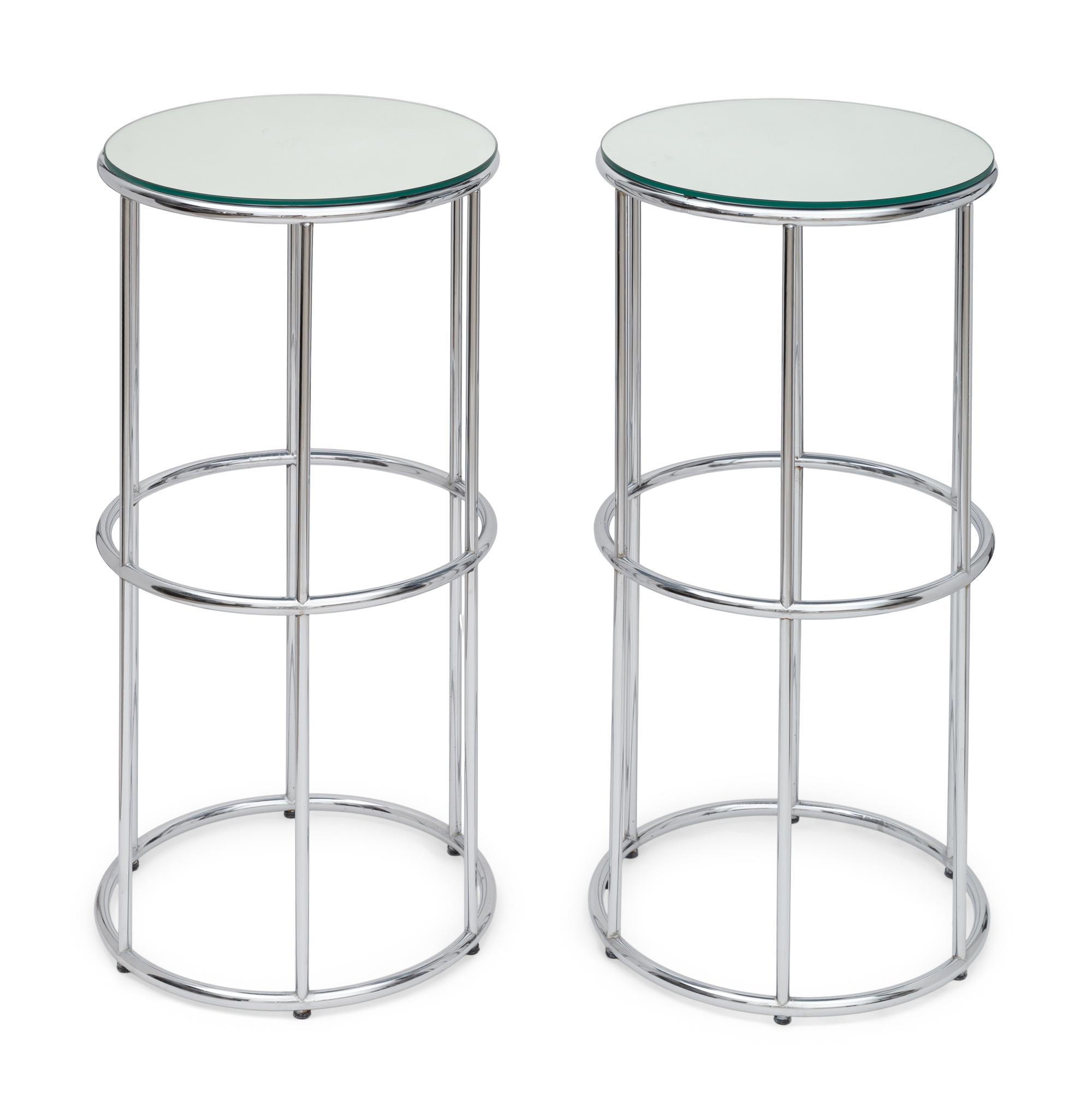 A Pair of Tubular Chrome and Mirror-Top Pedestals