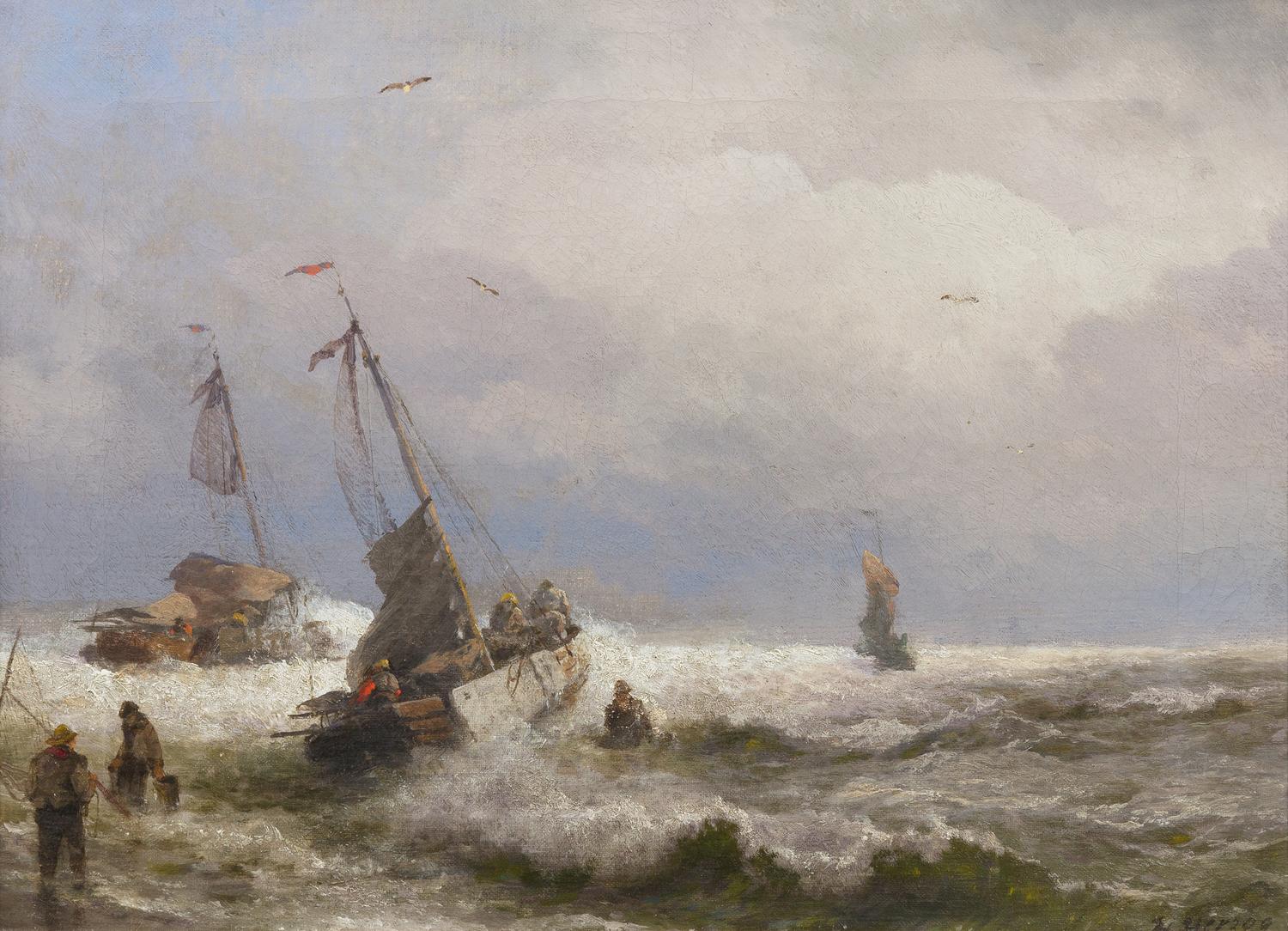 Hermann Herzog, (American, 1832-1932), Storm on the Maine Coast