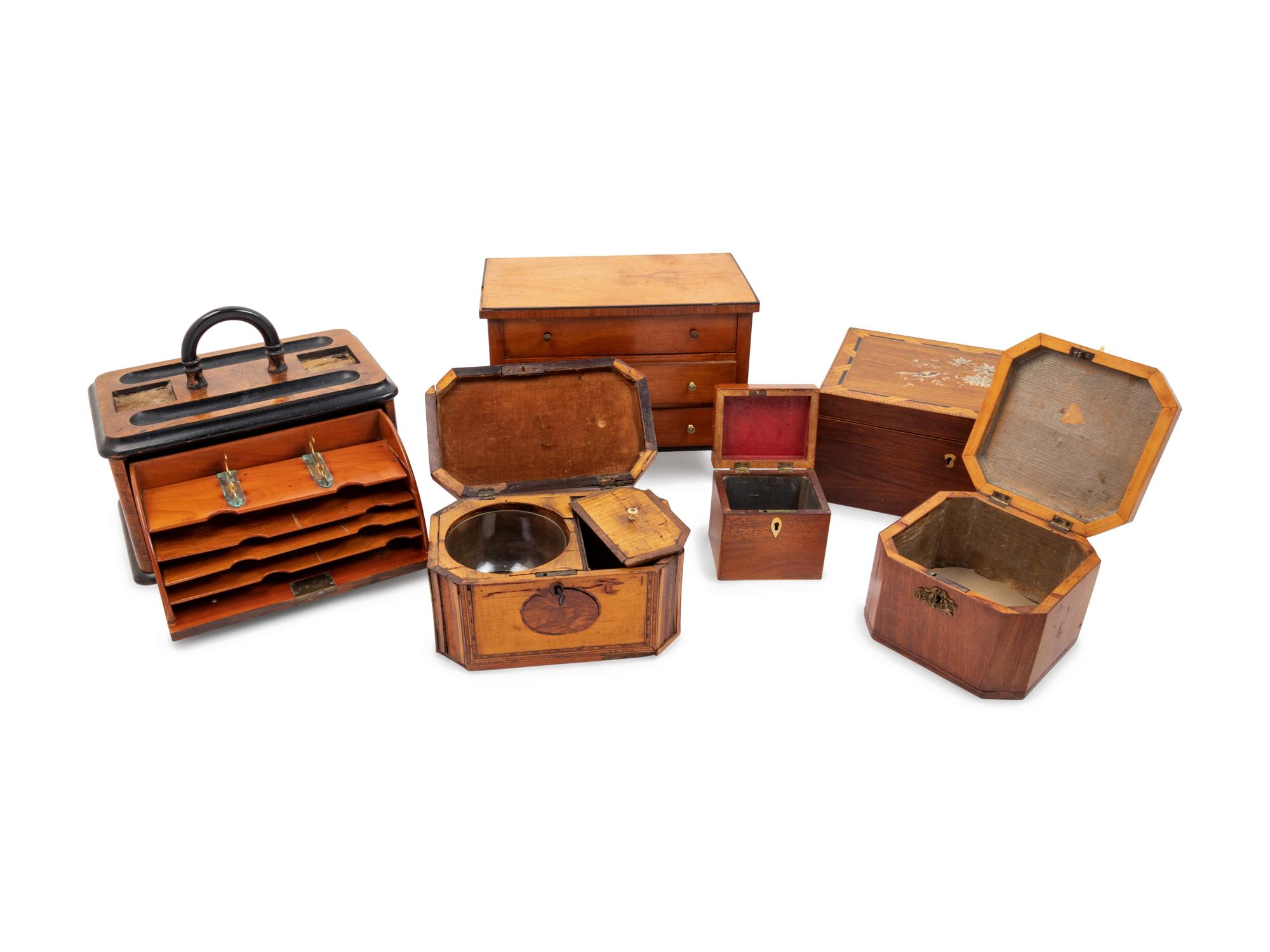 Six English Boxes and Tea Caddies