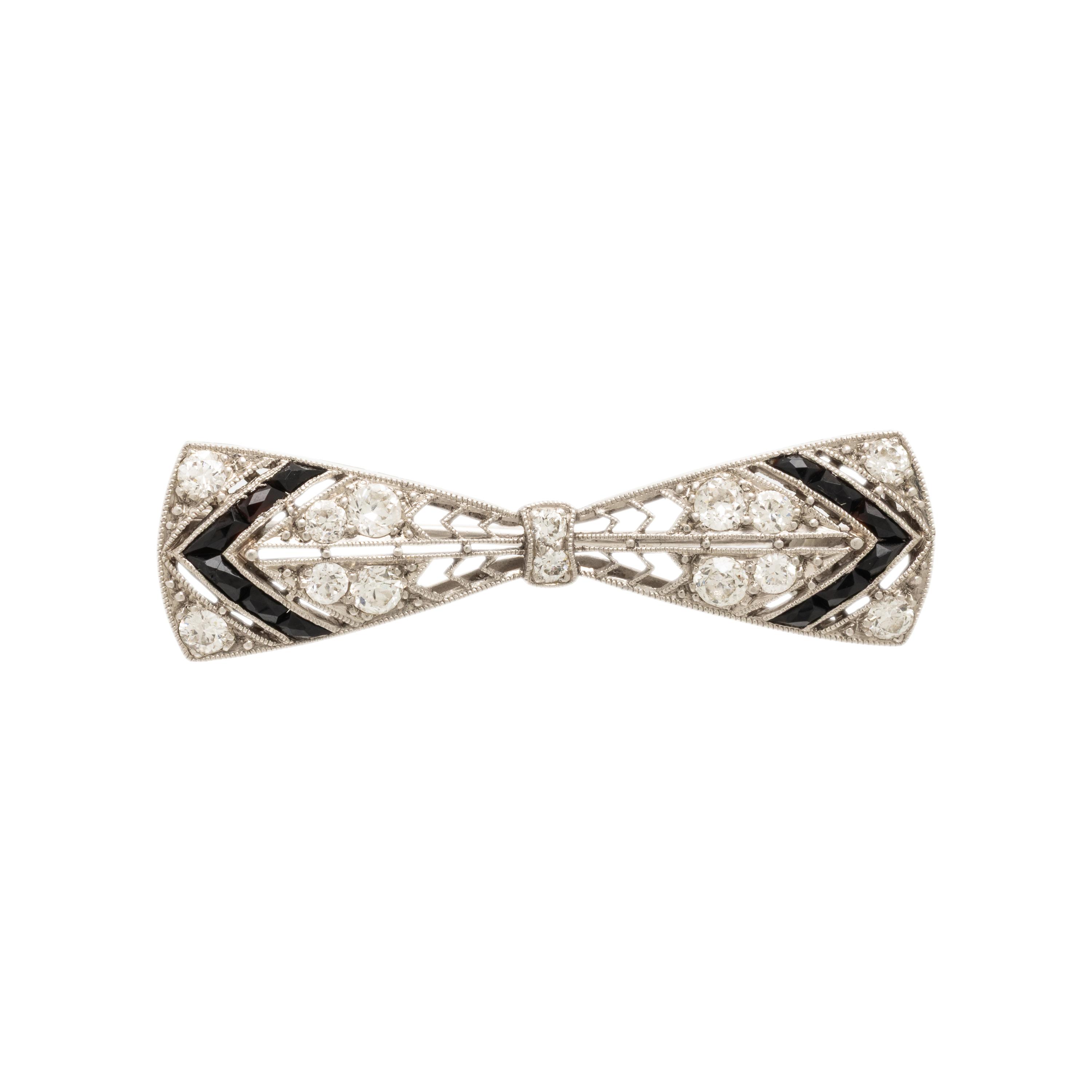 Bailey, Banks, & Biddle, Art Deco, Diamond and Onyx Bow Brooch
