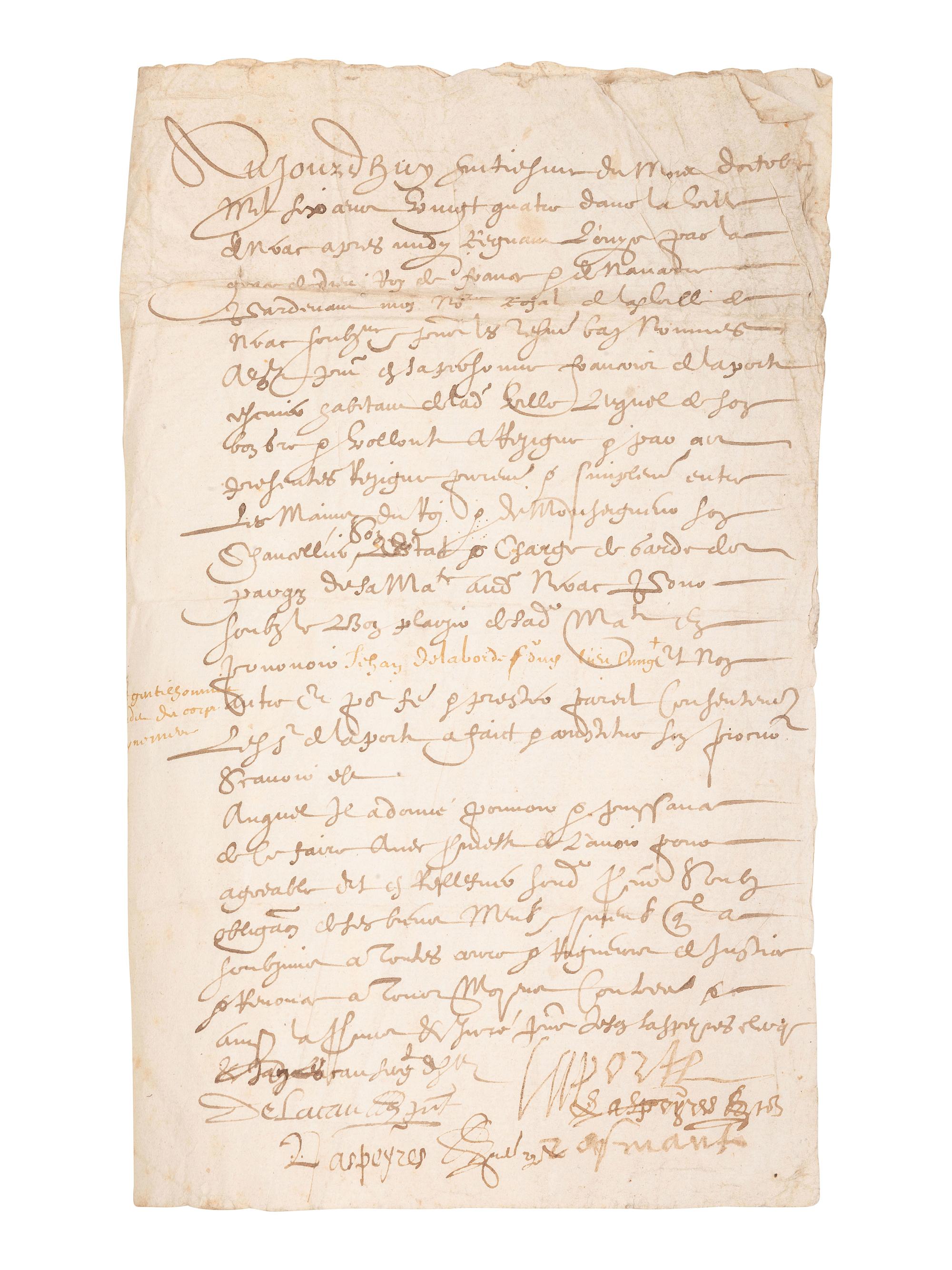 [EUROPE]. Document signed ("Louis"), by King Louis XIII of France (1601-1643).