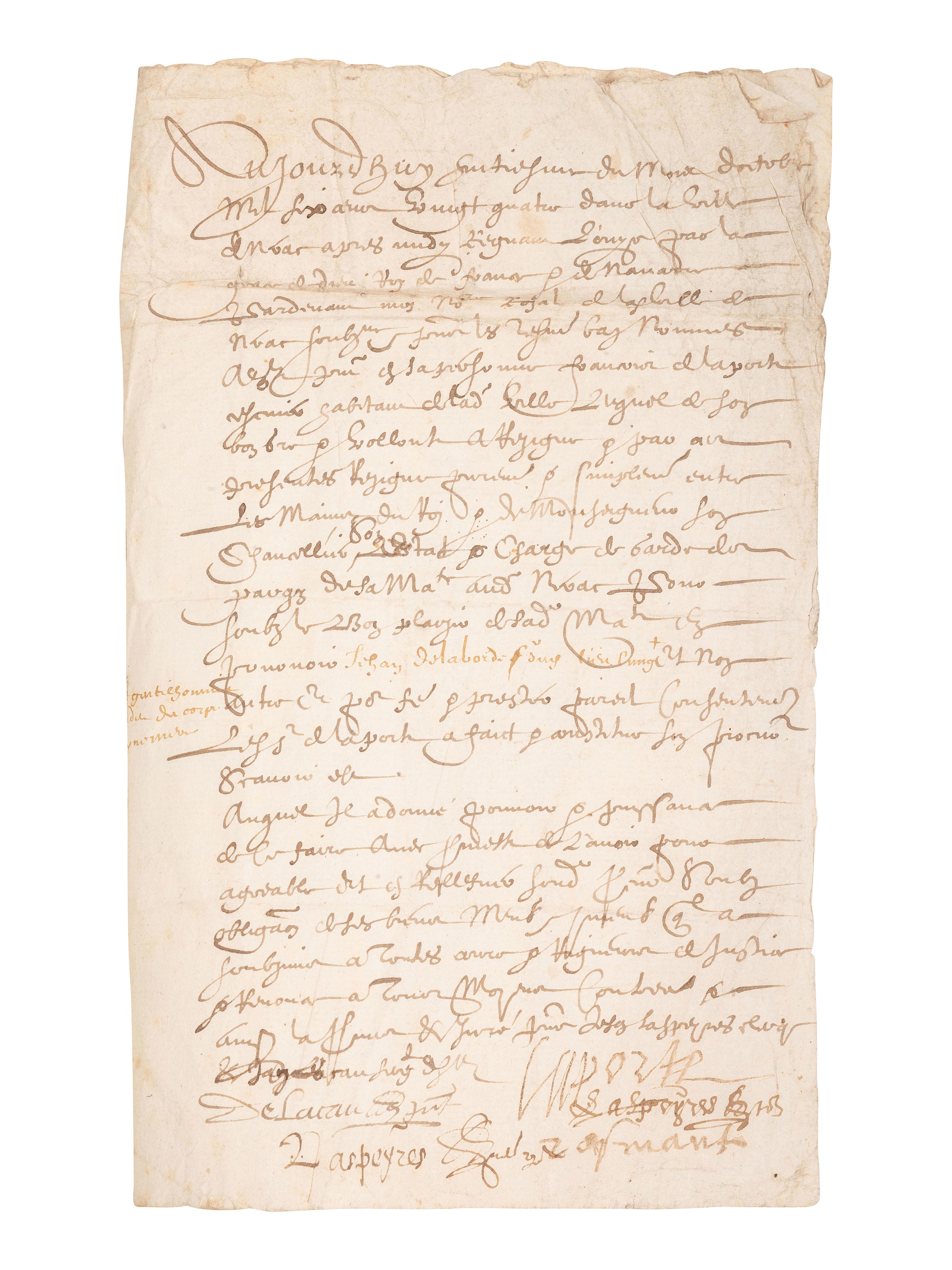 [EUROPE]. Document signed ("Louis"), by King Louis XIII of France (1601-1643).