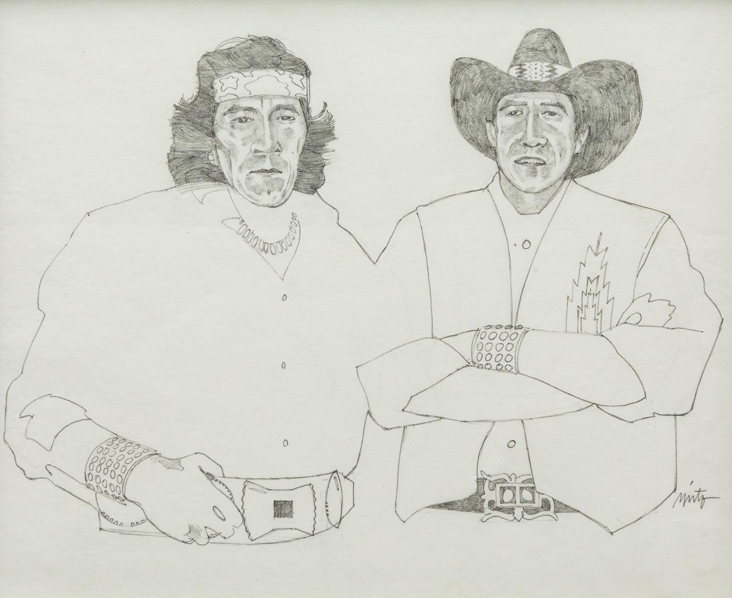 Two Works: Two Figures and Indian with Headband, together with a letter from the artist