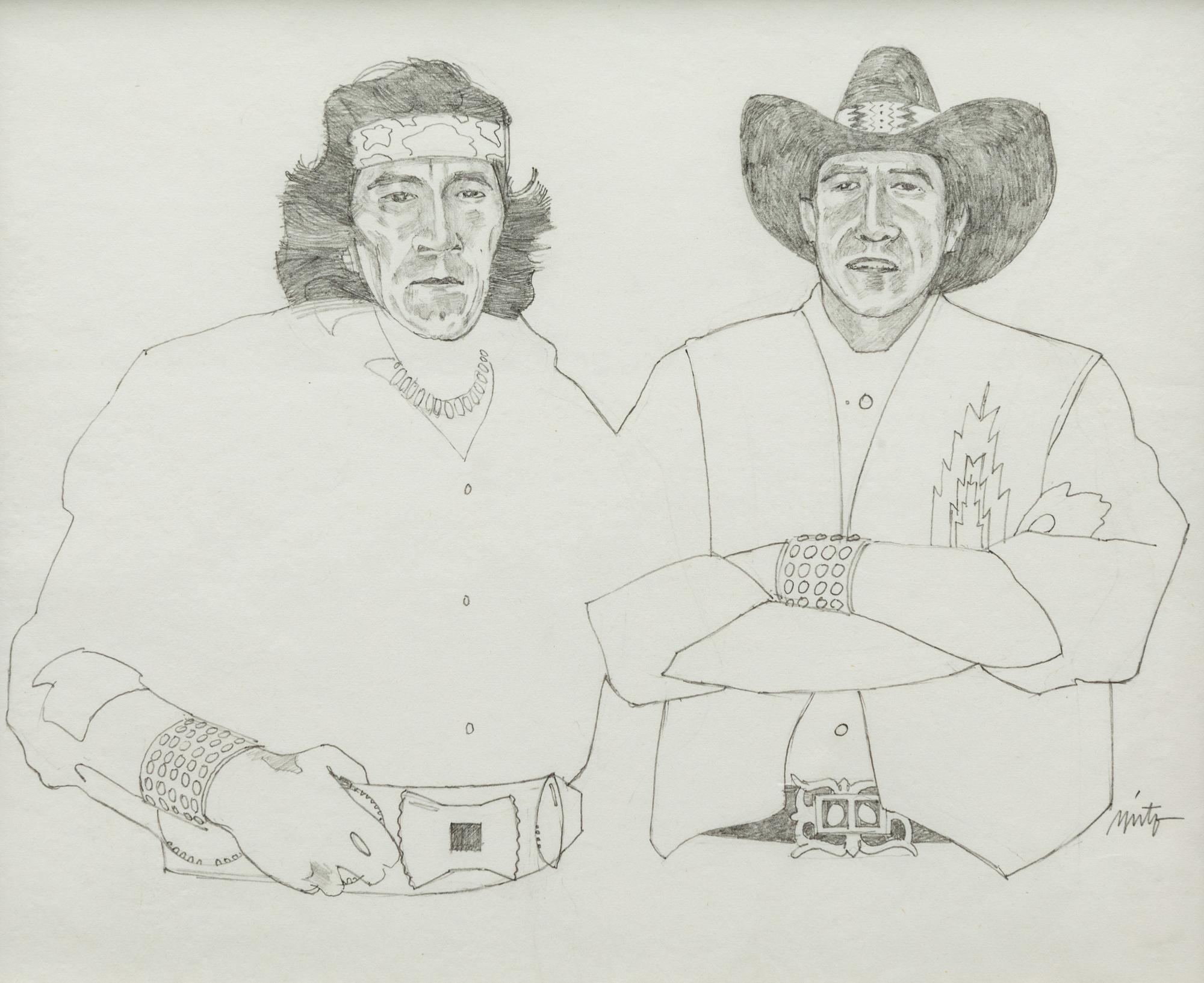 Two Works: Two Figures and Indian with Headband, together with a letter from the artist