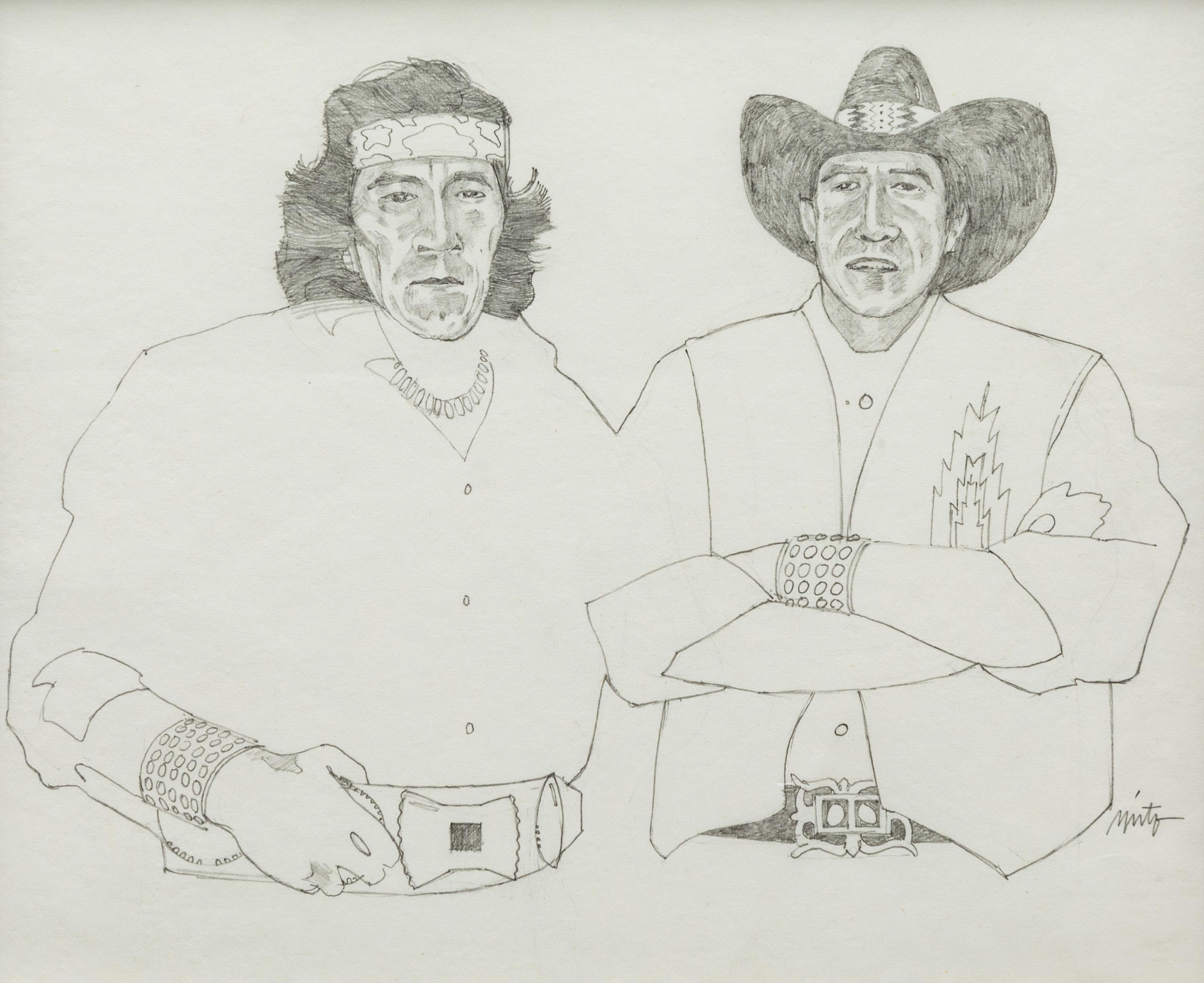 Two Works: Two Figures and Indian with Headband, together with a letter from the artist