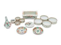 Six Chinese Familles Rose 'Flowers and Peaches' Porcelain Articles