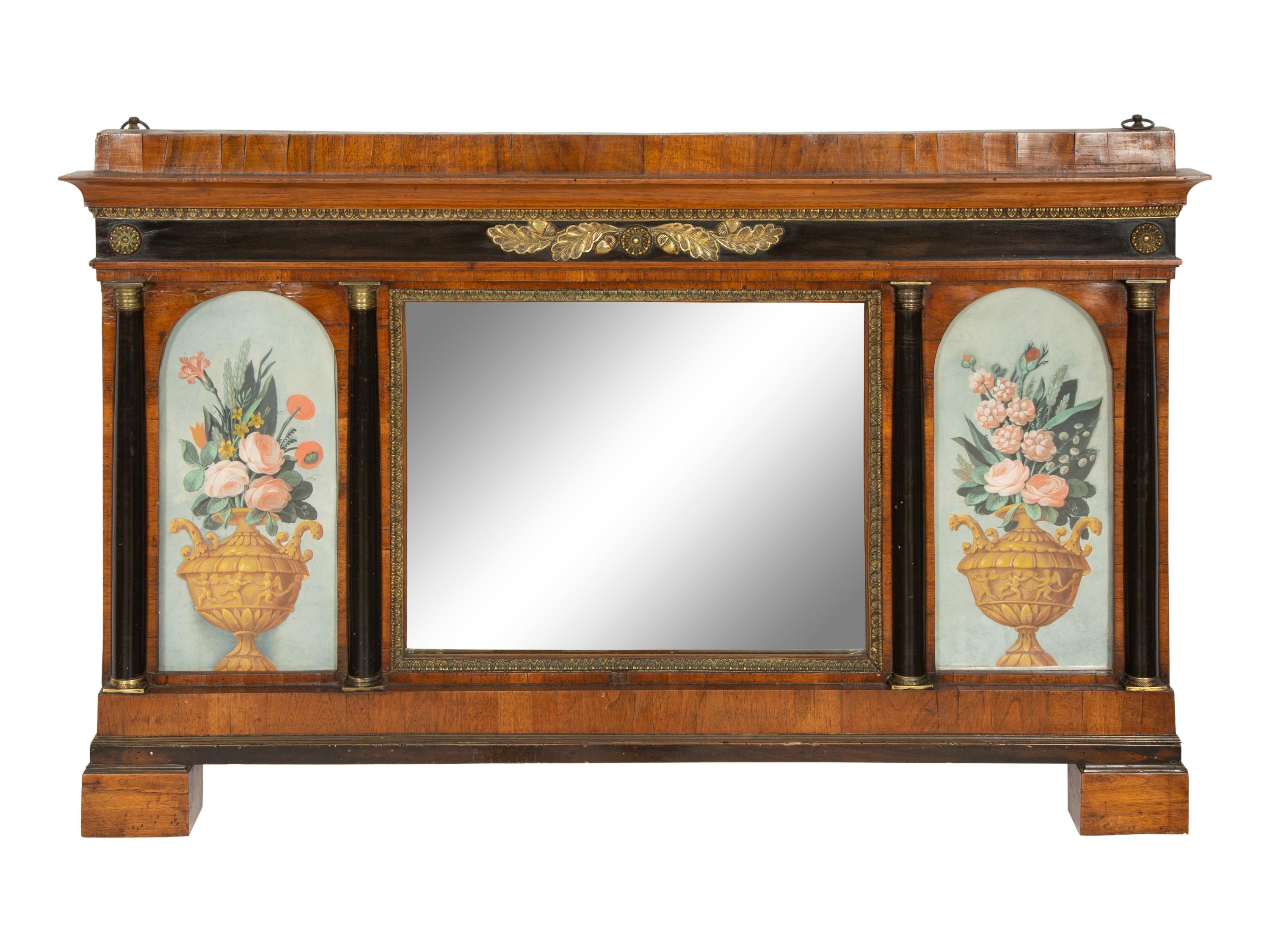 A North Italian Ebonized and Gilt Metal Mounted Walnut Overmantel Mirror