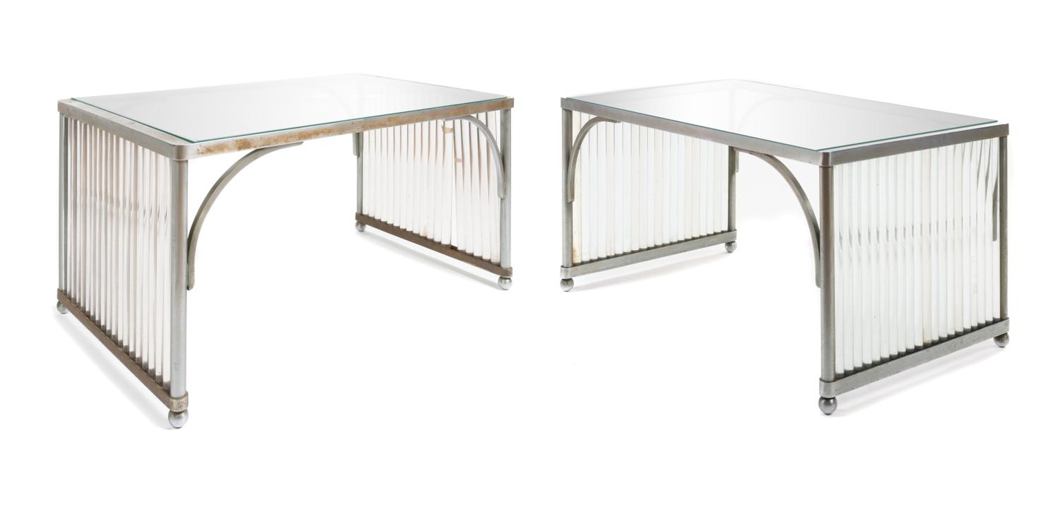A Pair of Art Deco Glass and Steel Tables, FIRST HALF 20TH CENTURY, inspired by the "English Drawing Room of the Modern Period" Thorne