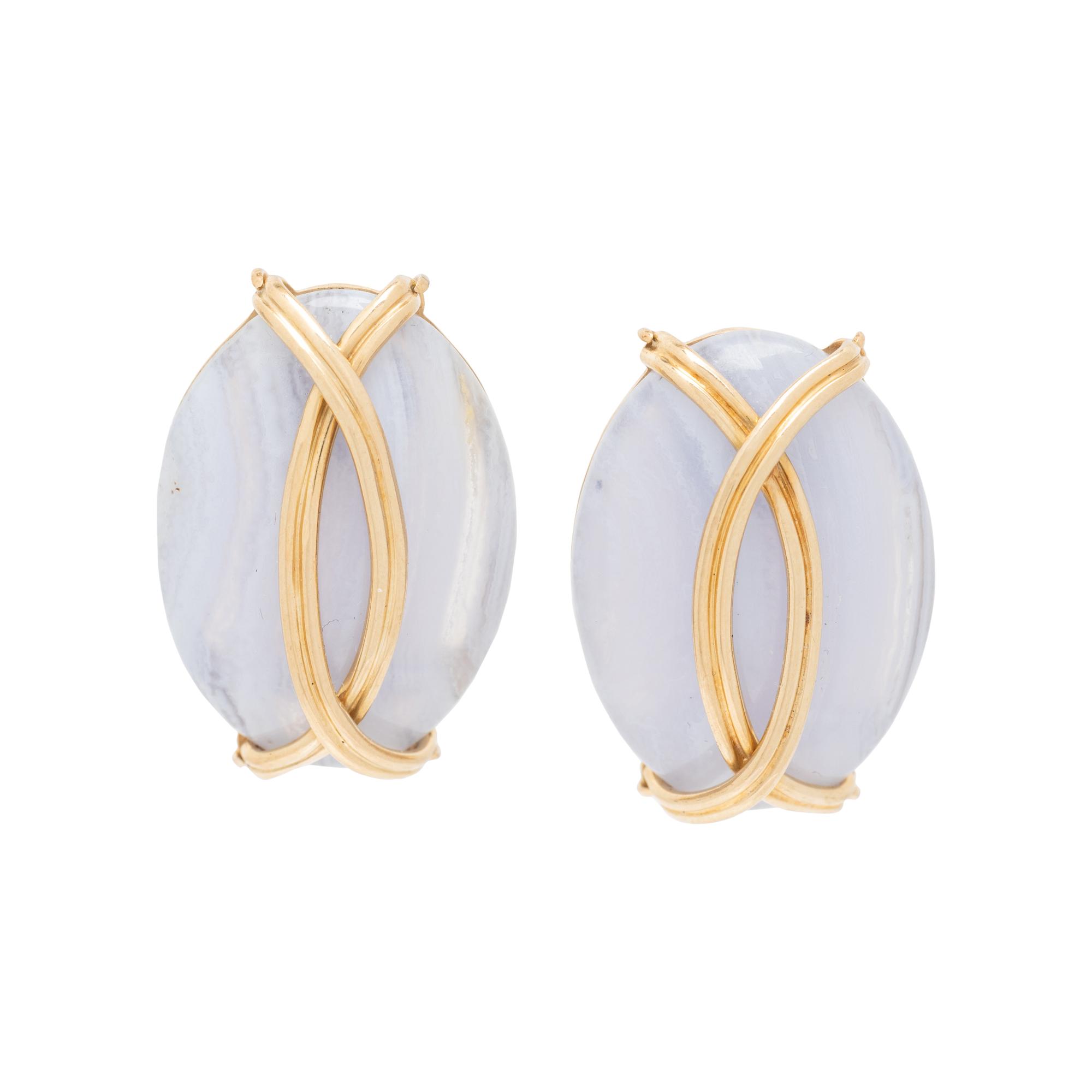 YELLOW GOLD AND BANDED AGATE CLIP EARRINGS
