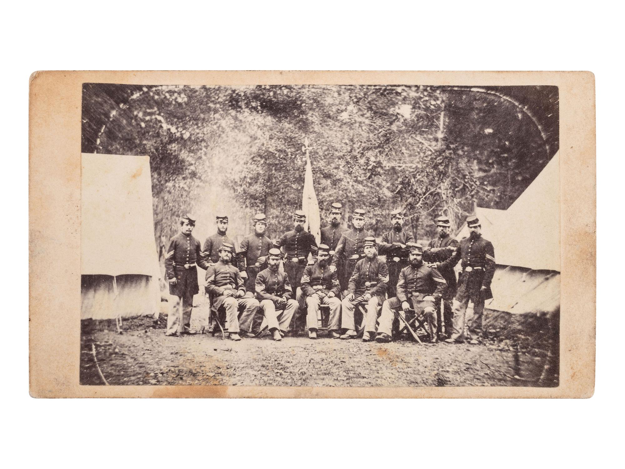 [CIVIL WAR]. CDV outdoor camp portrait of an unidentified unit. N.p., ca 1860s.