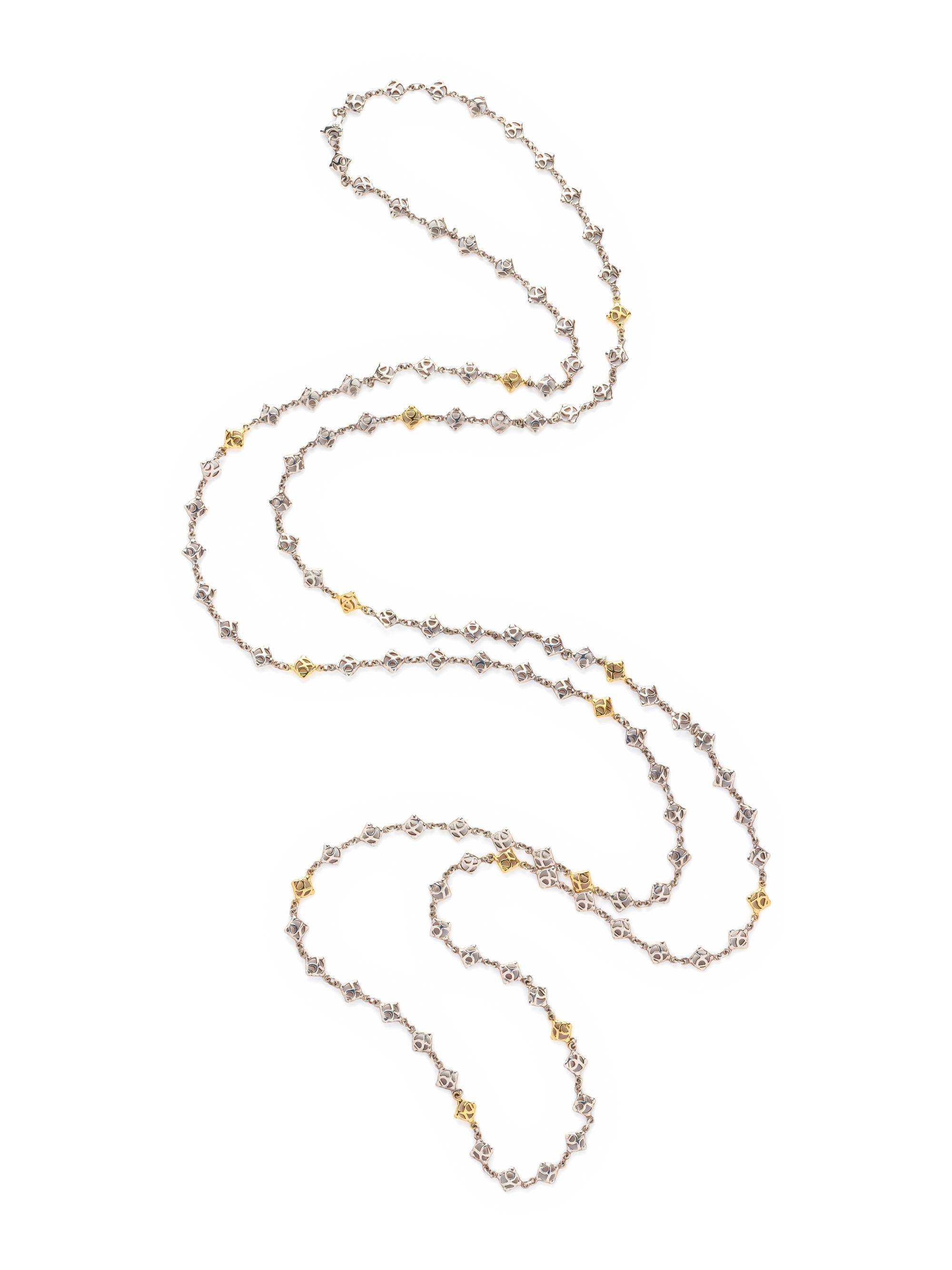 DAVID YURMAN, STERLING SILVER AND YELLOW GOLD LONGCHAIN NECKLACE