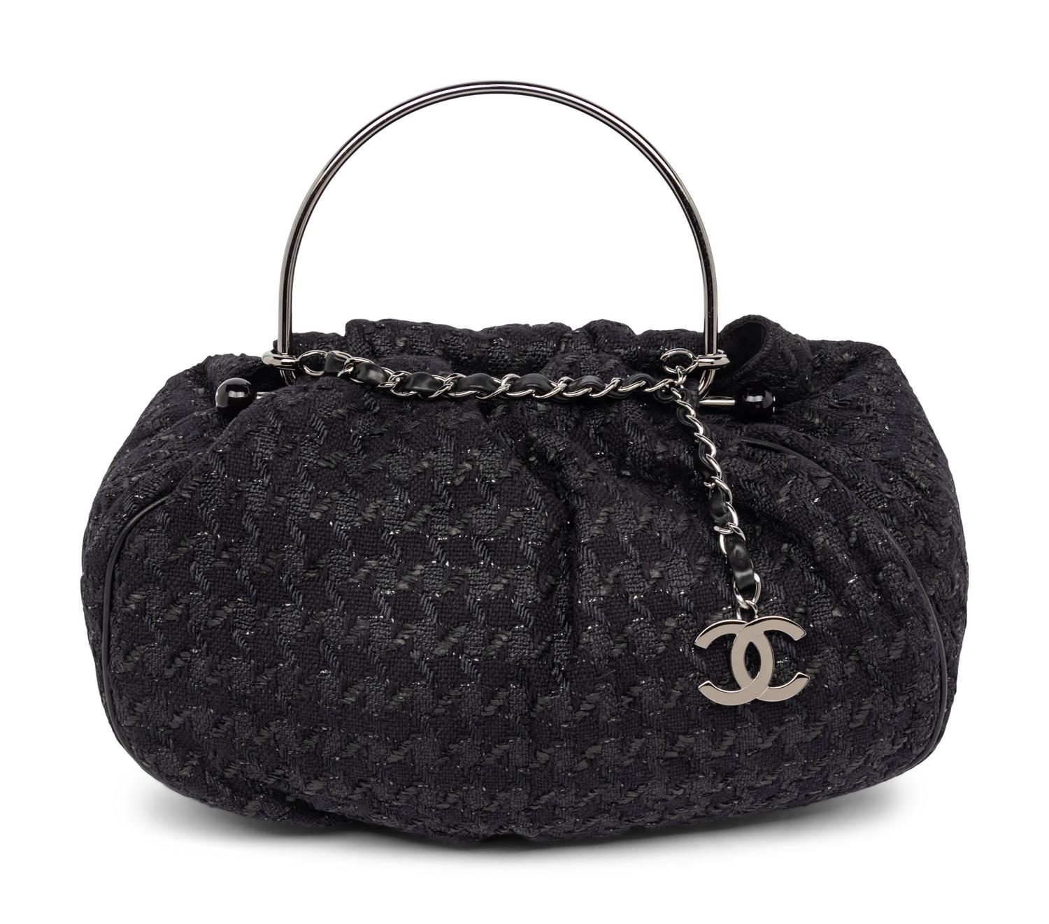 CHANEL, BLACK TWEED BAG