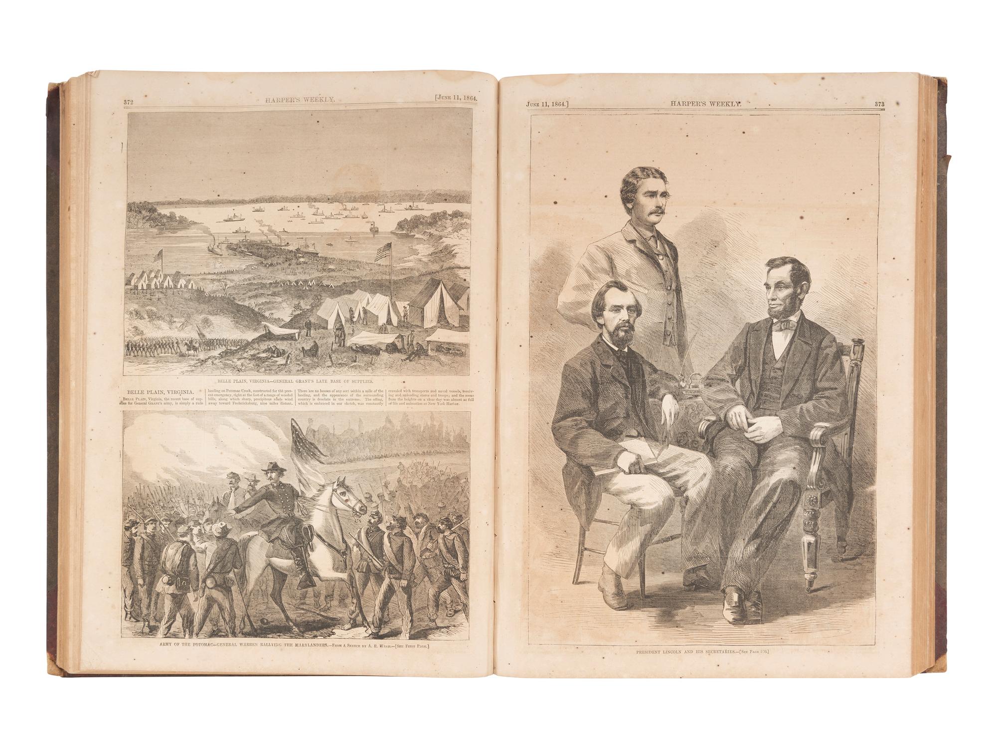 [CIVIL WAR]. Harper's Weekly . A group of 3 bound volumes for 1862 (partial), 1863, and 1864. New York: Harper & Brothers.